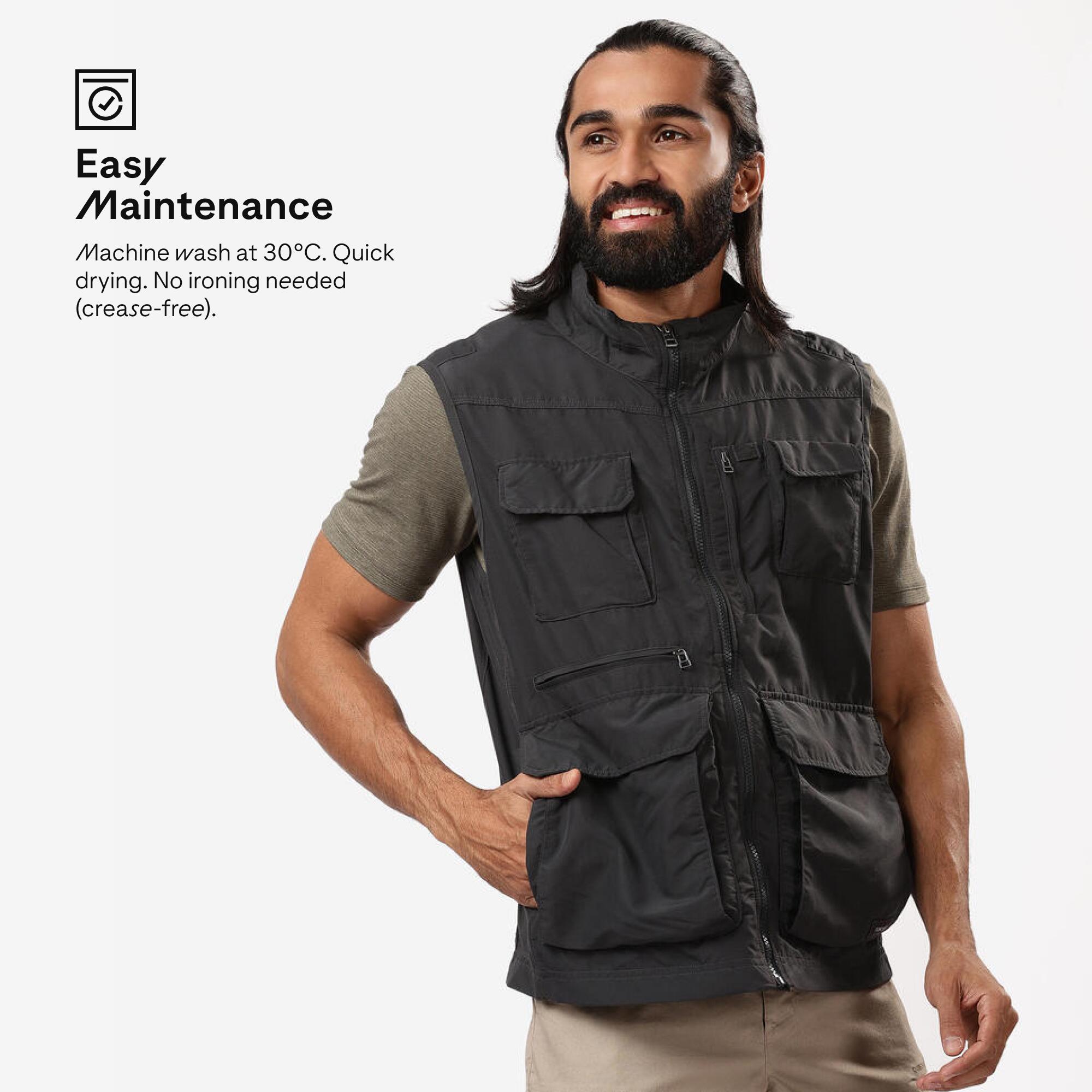 Men Multi-Pocket Vest Jacket Grey - Travel 100
