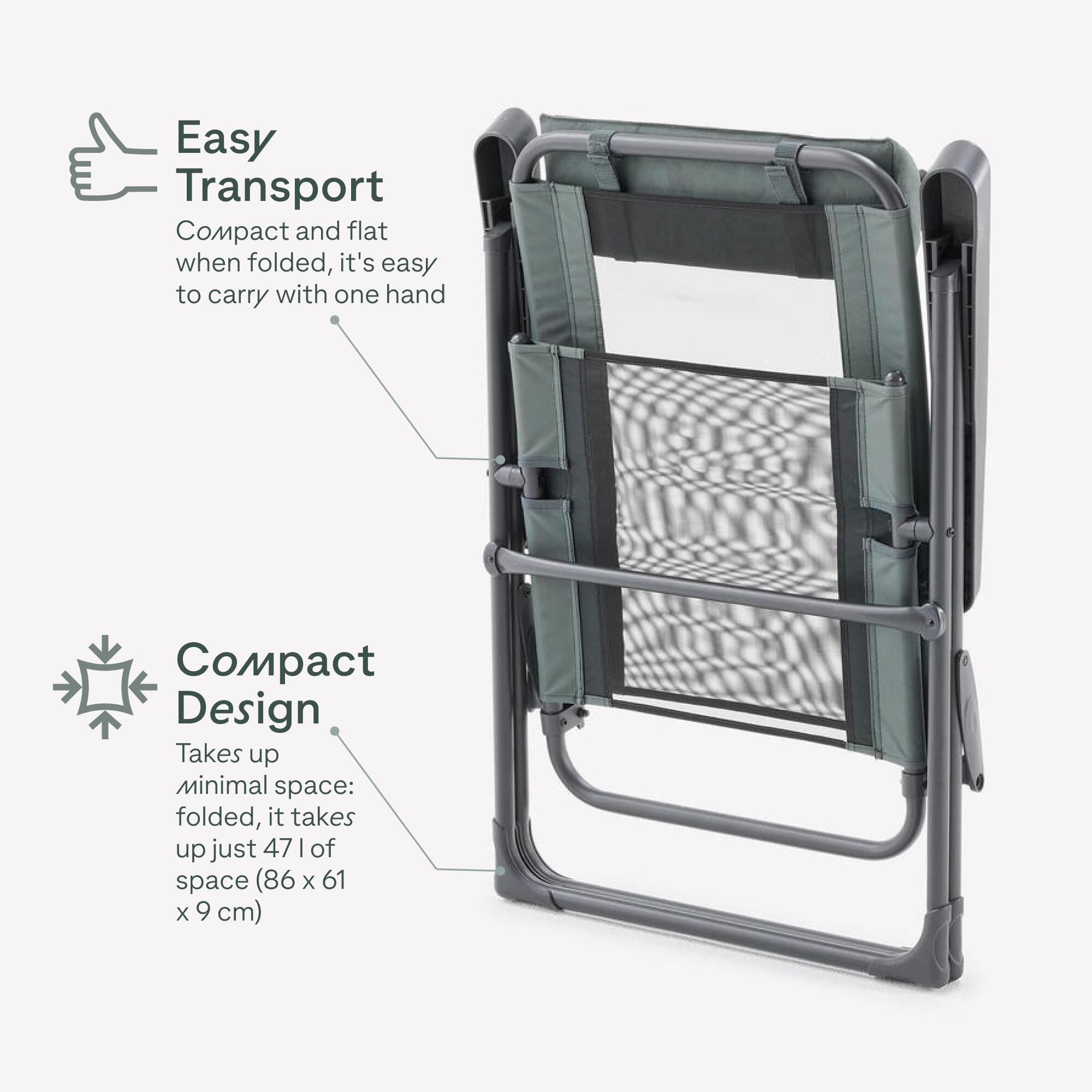 Reclining camping armchair, foldable and comfortable