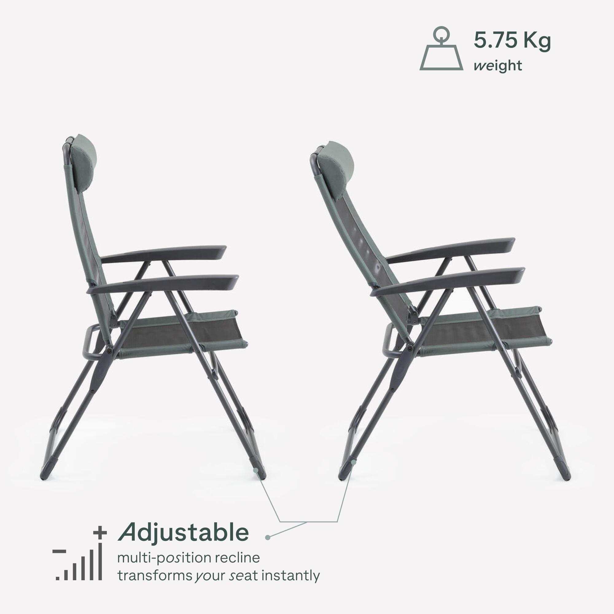 Reclining camping armchair, foldable and comfortable