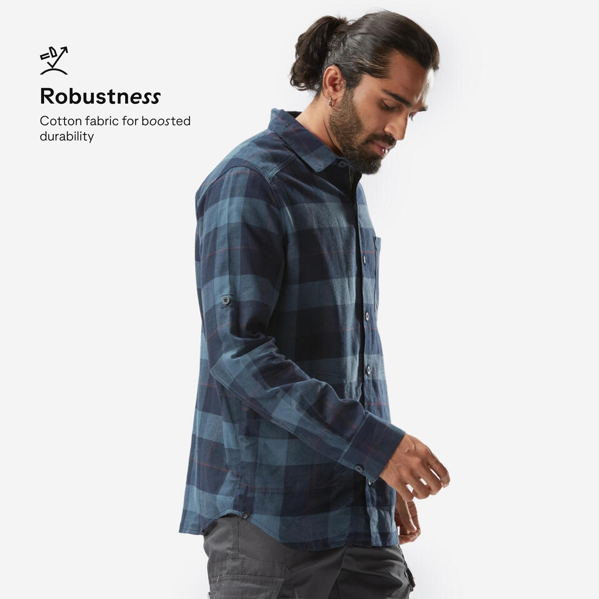 Men Checked Full Sleeve Light Flannel Shirt Blue - Travel 500