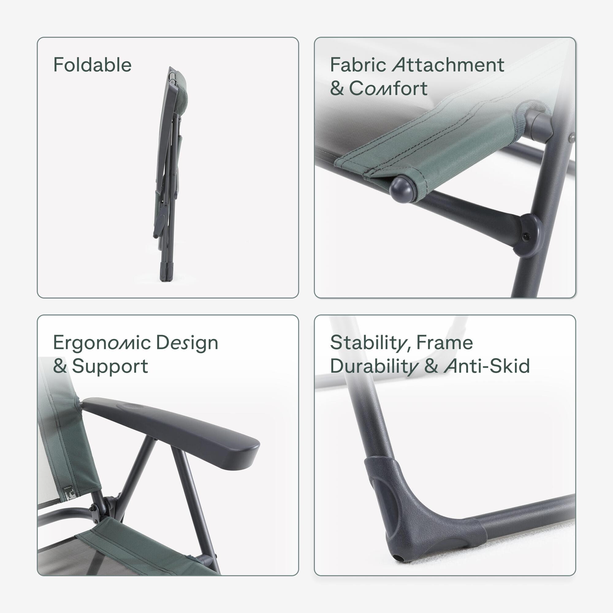 Reclining camping armchair, foldable and comfortable