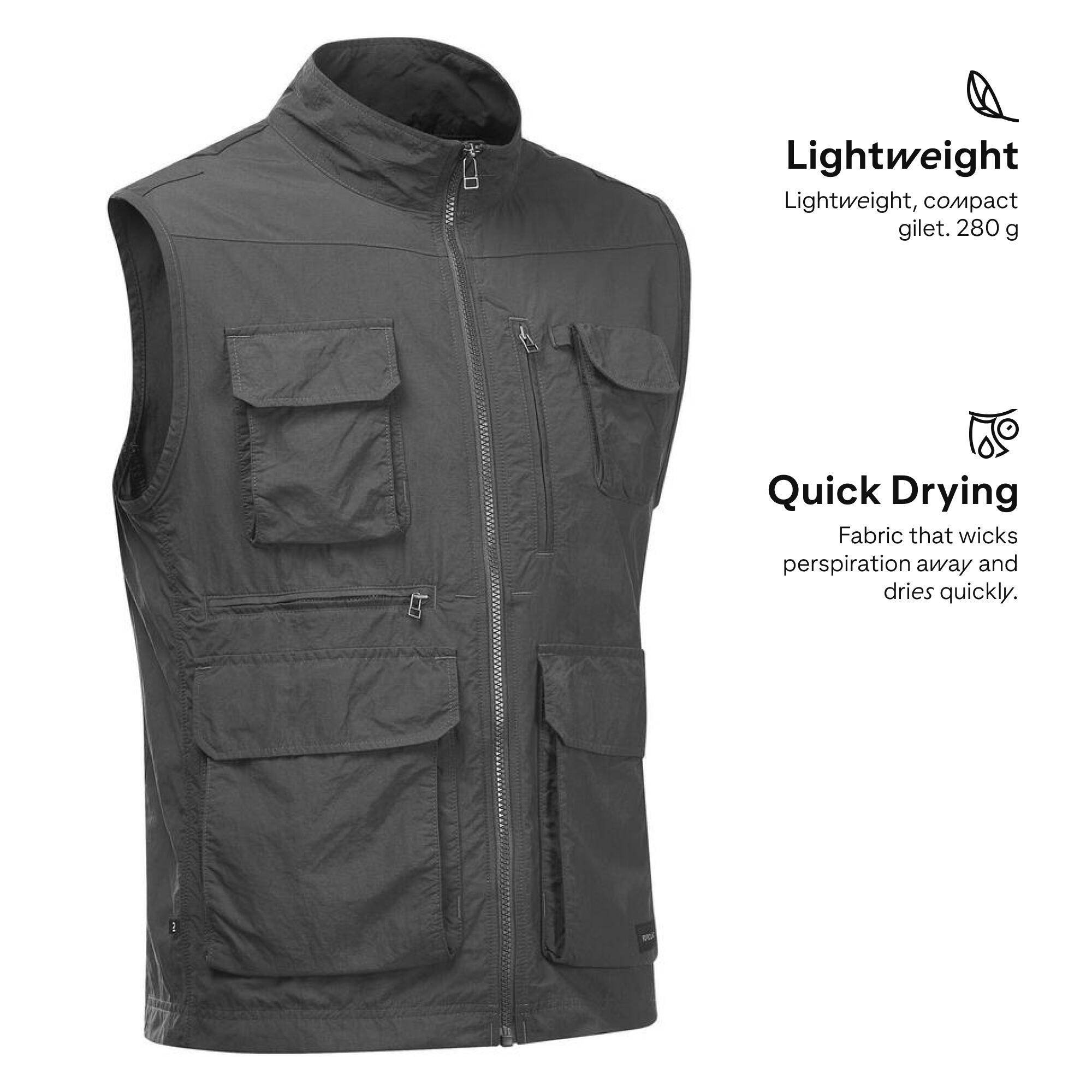 Men Multi-Pocket Vest Jacket Grey - Travel 100