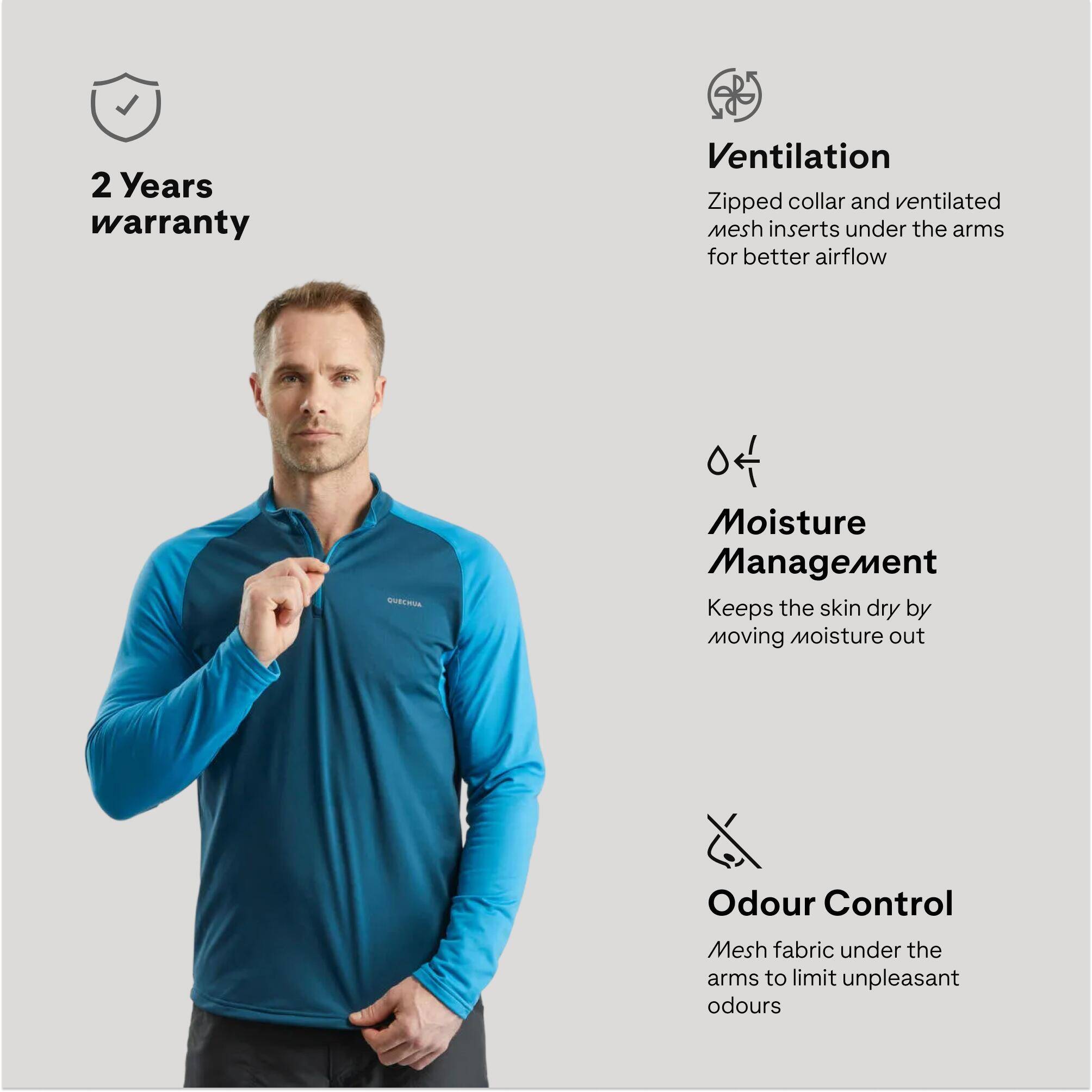 Men Hiking Long Sleeved Warm T-Shirt SH100 Blue -  3