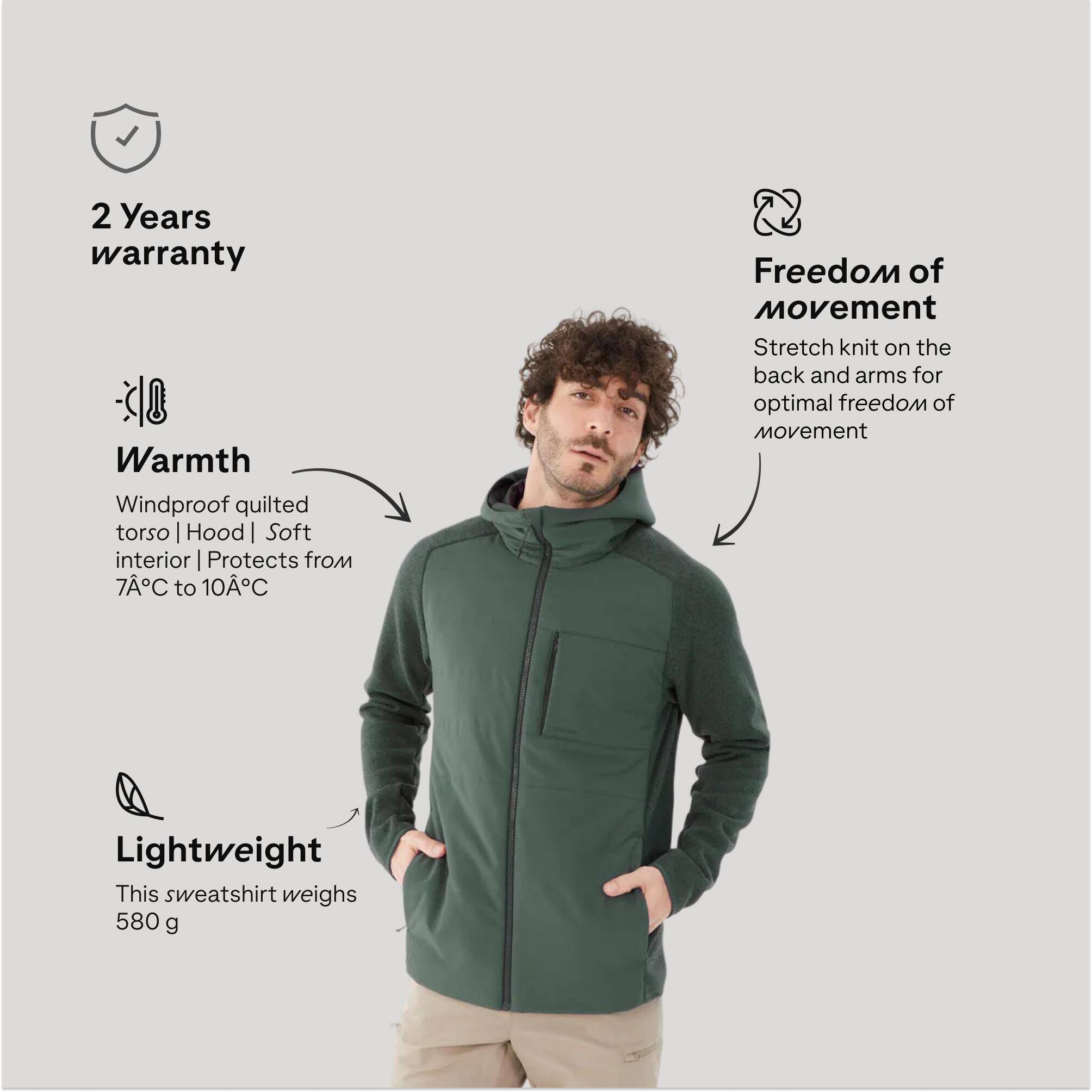 Men’s hybrid hiking sweatshirt NH500 - Green -  3