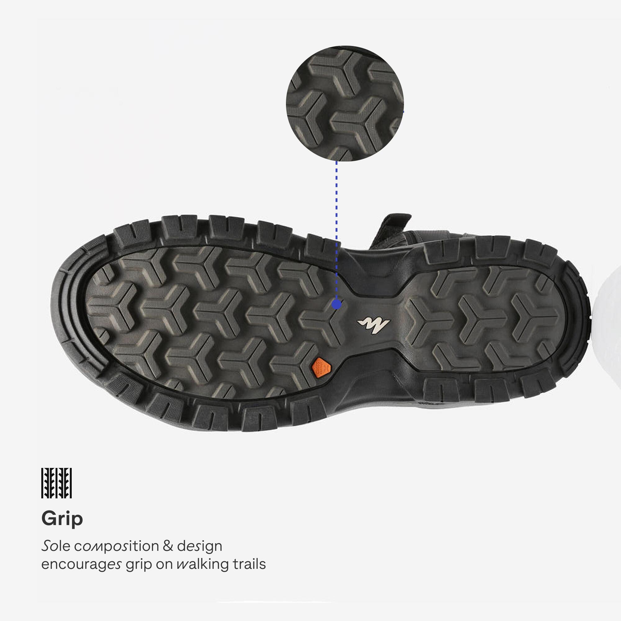 Men Water Resistant Sports Sandals with Velcro & Buckled Strap Grey - NH500