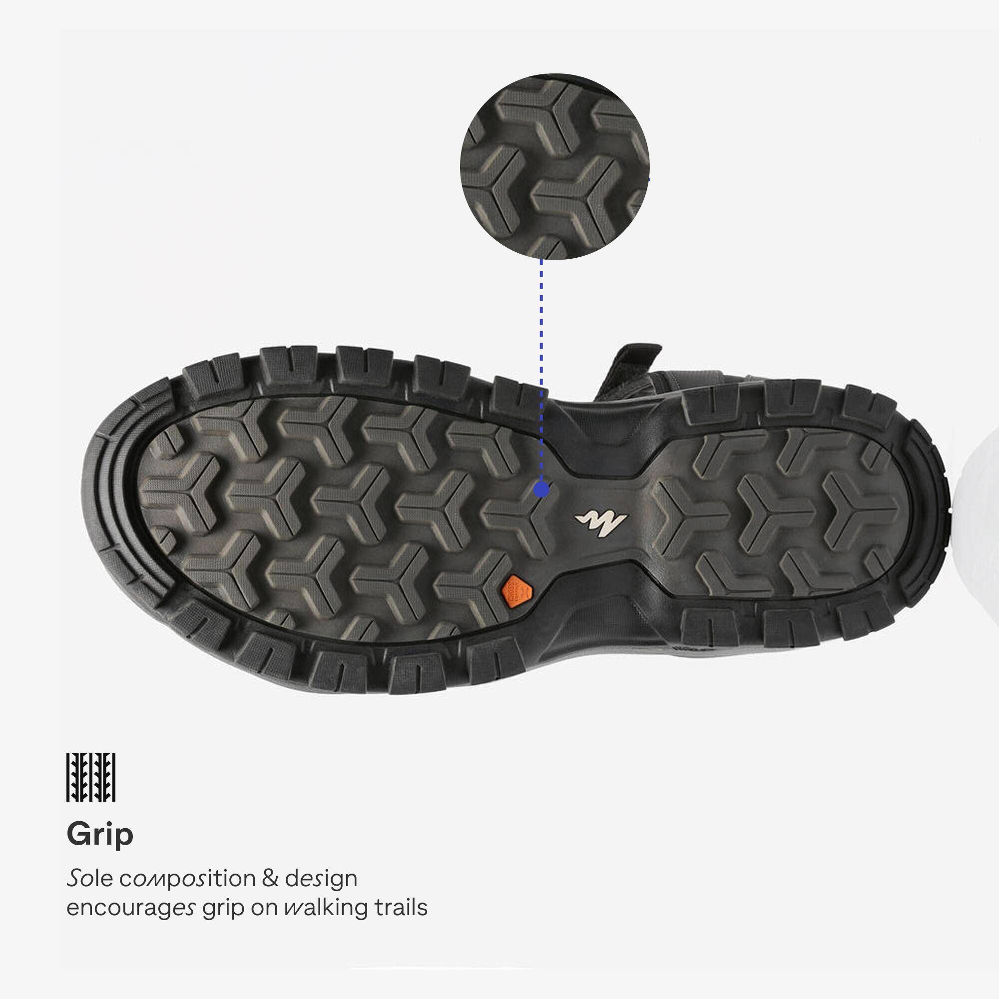 Men Water Resistant Sports Sandals with Velcro & Buckled Strap Grey - NH500 -  4
