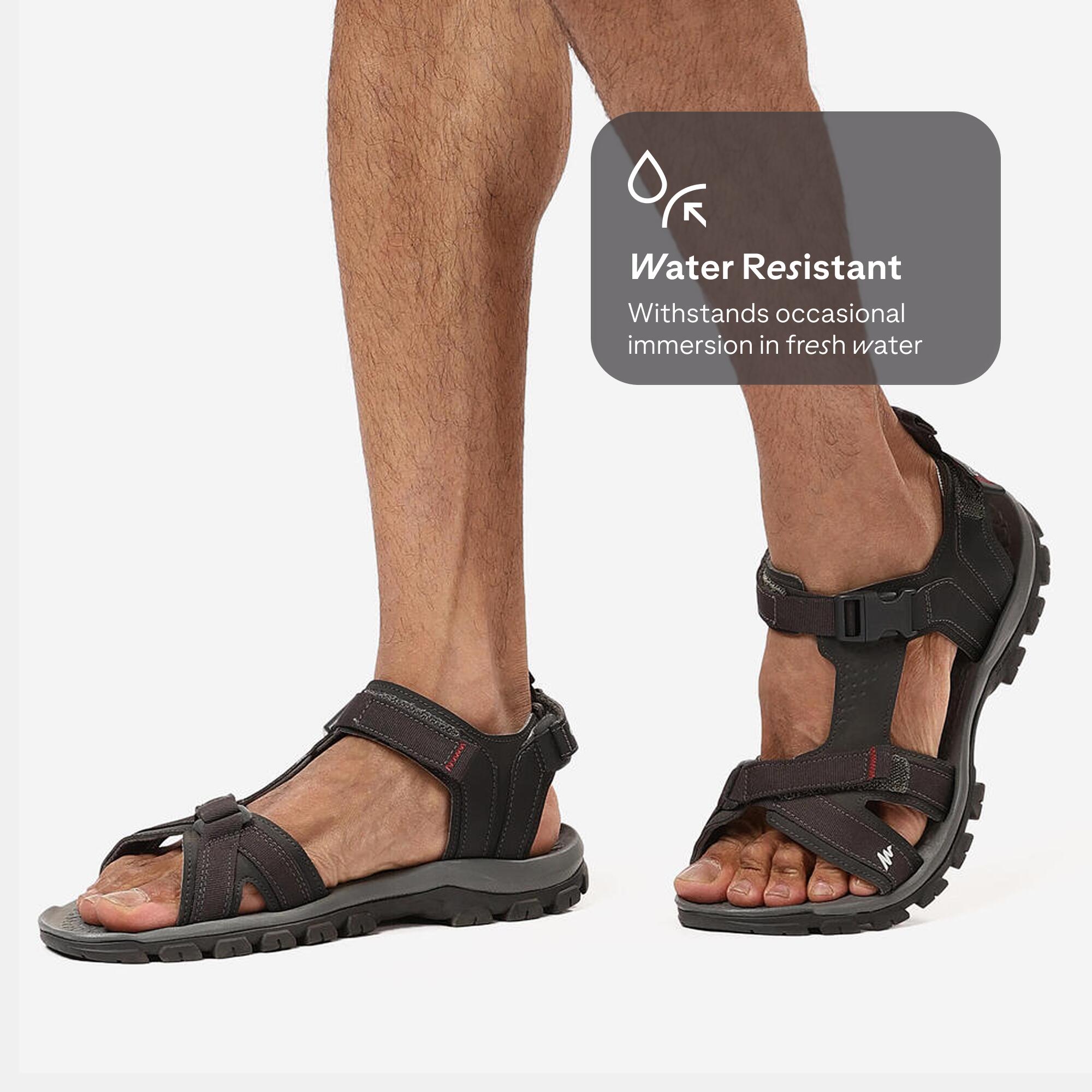 Men Water Resistant Sports Sandals with Velcro & Buckled Strap Grey - NH500