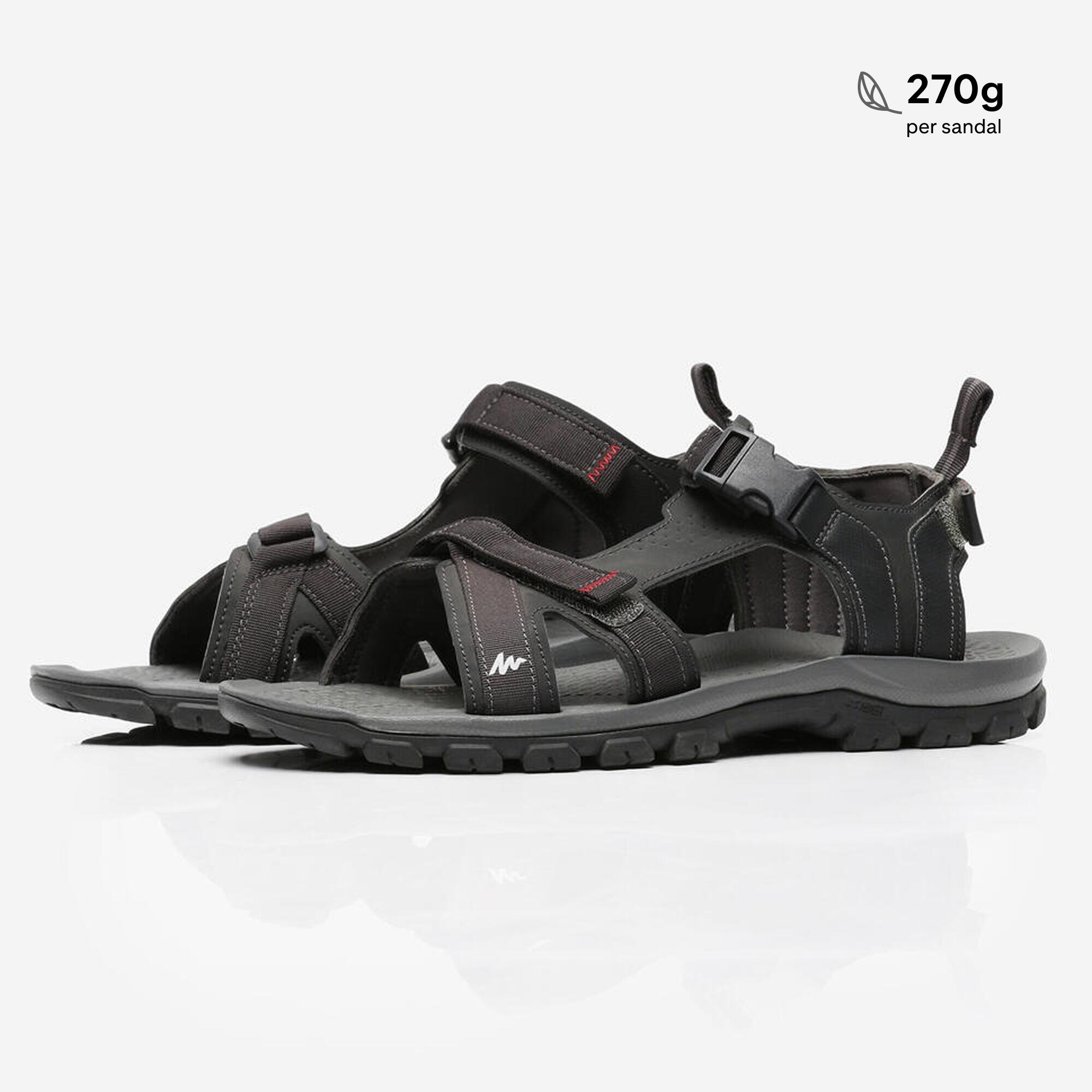 Men Water Resistant Sports Sandals with Velcro & Buckled Strap Grey - NH500