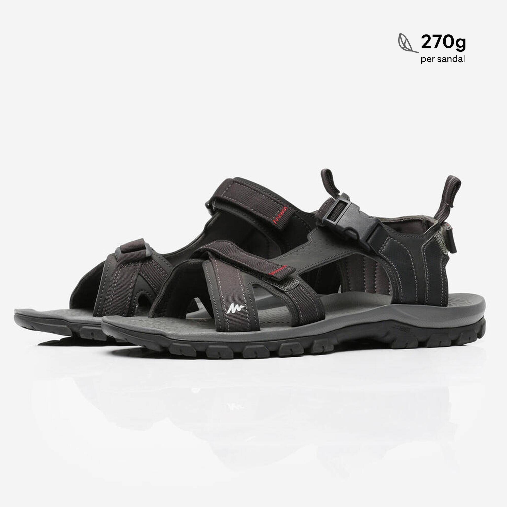 Men Water Resistant Sports Sandals with Velcro & Buckled Strap Grey - NH500 -  2