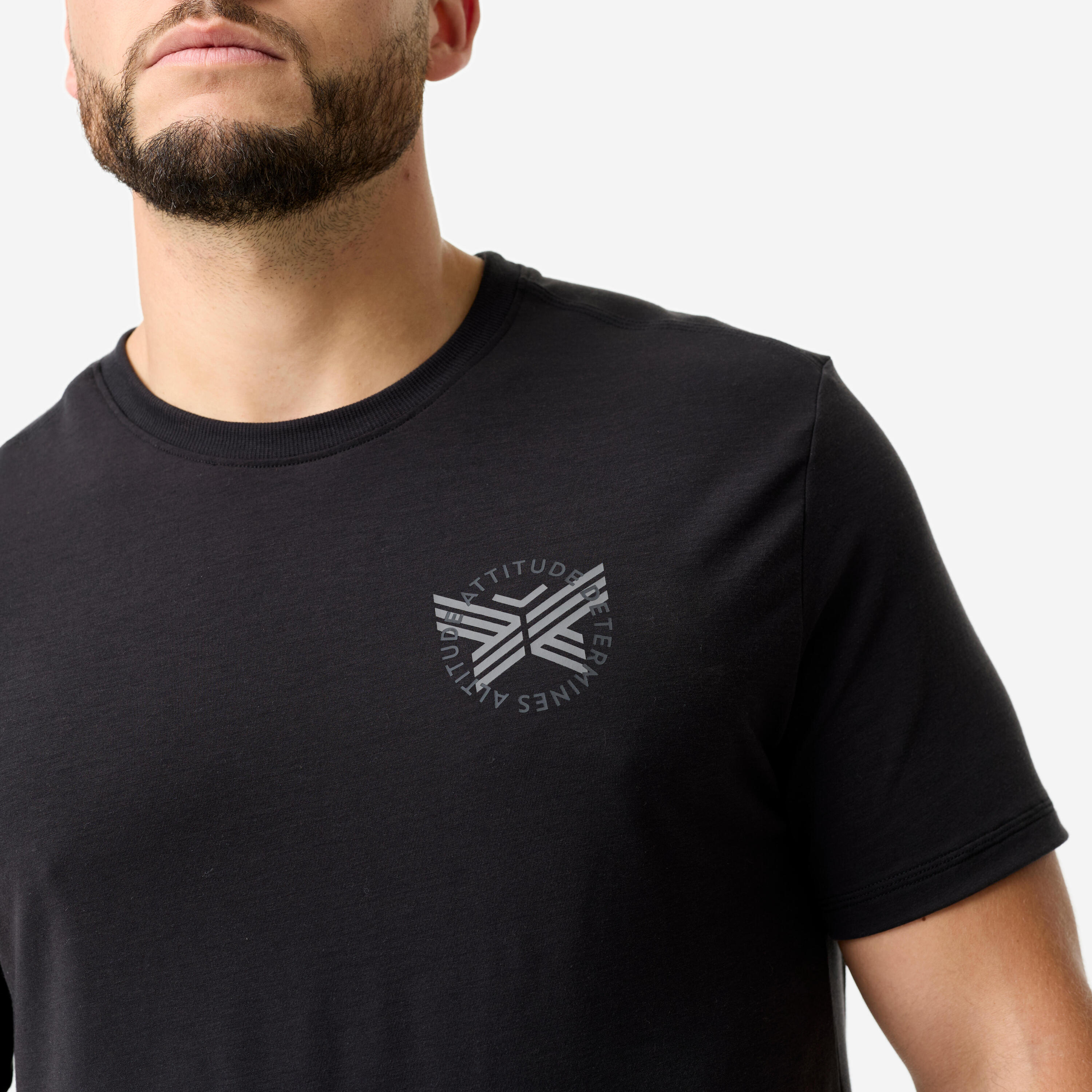 T-shirt uomo palestra slim fit traspirante nero-grigio 3/13