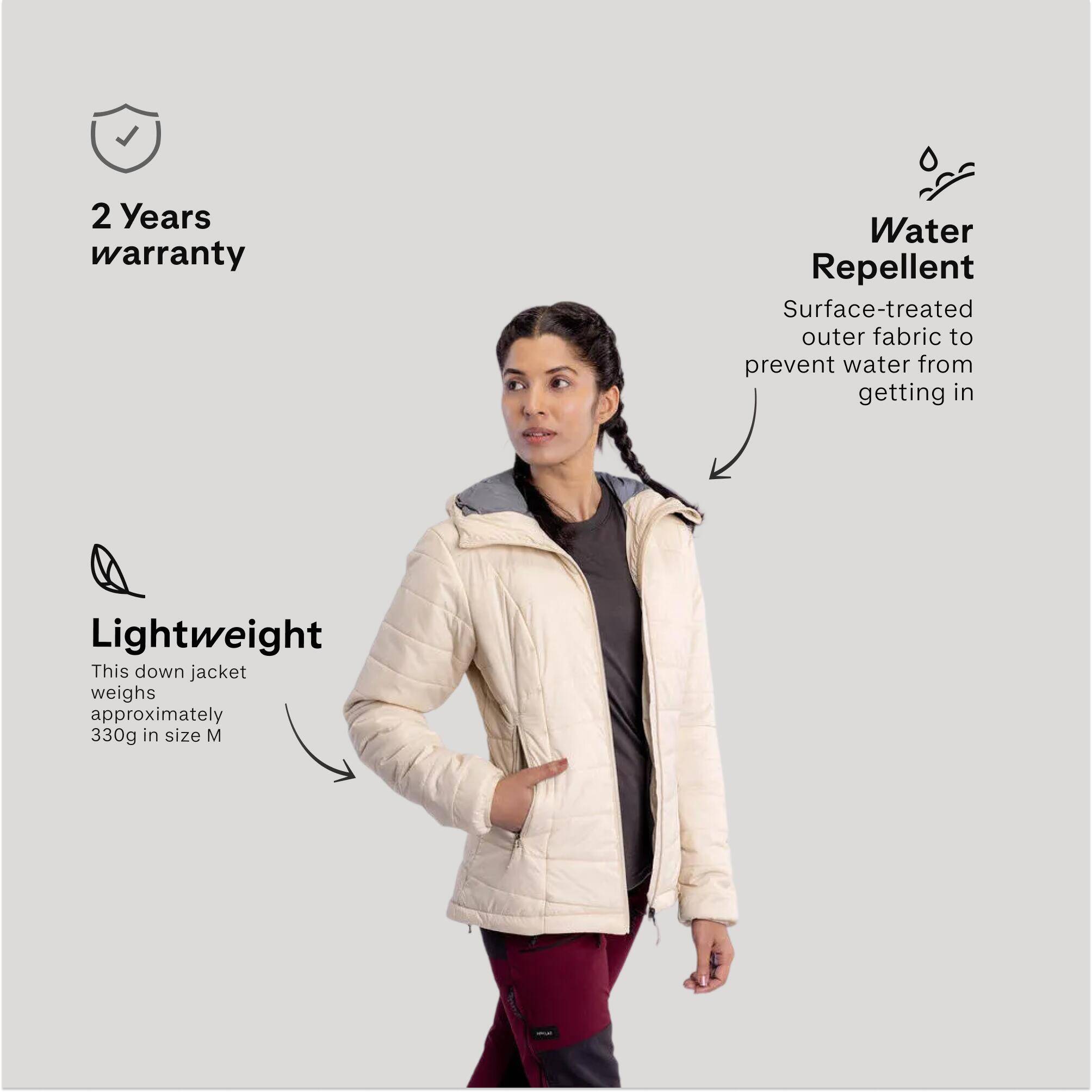 Women Warm Puffer Jacket with hood for mountain trekking- MT100 -5°C - Beige -  2