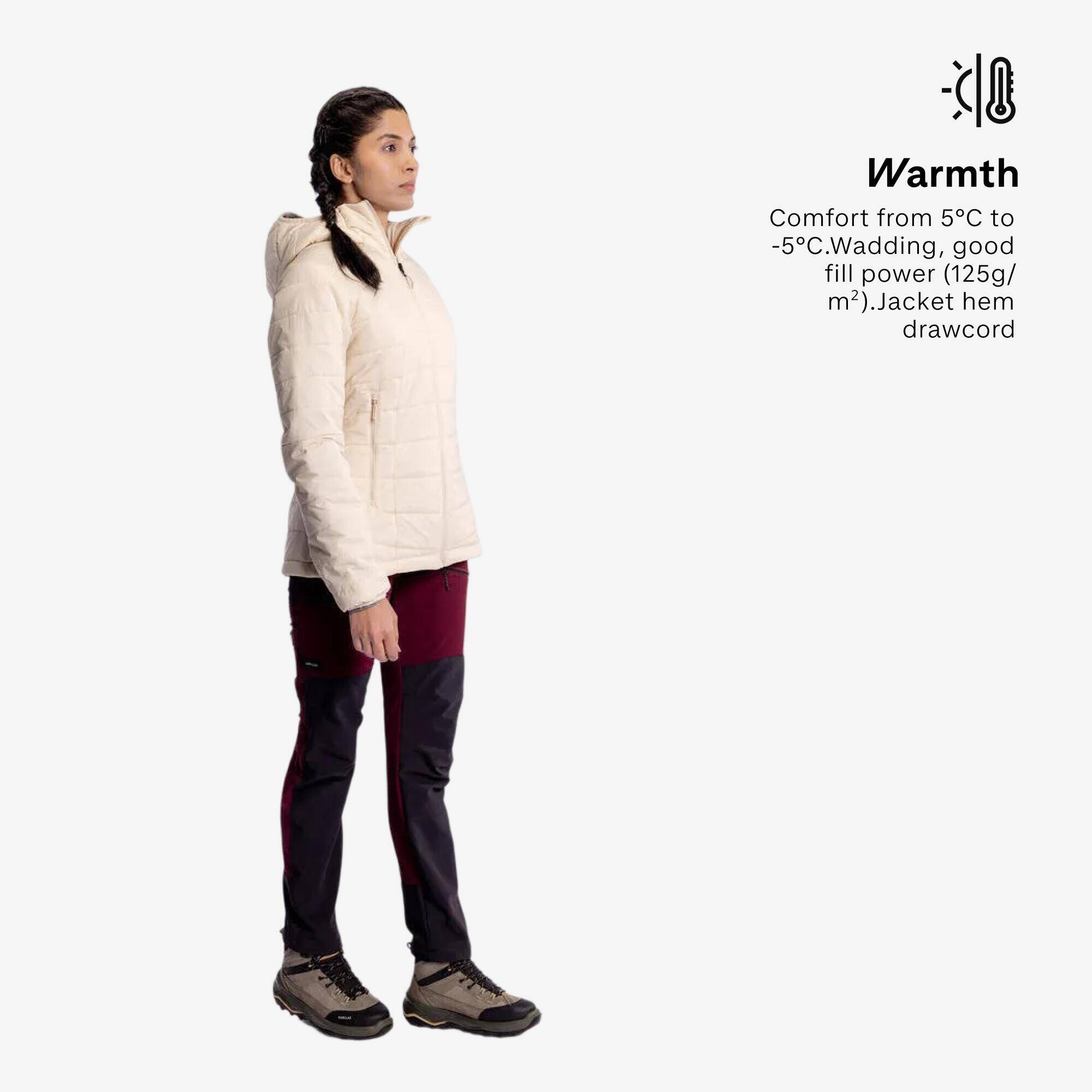 Women Warm Puffer Jacket with hood for mountain trekking- MT100 -5°C - Beige -  3