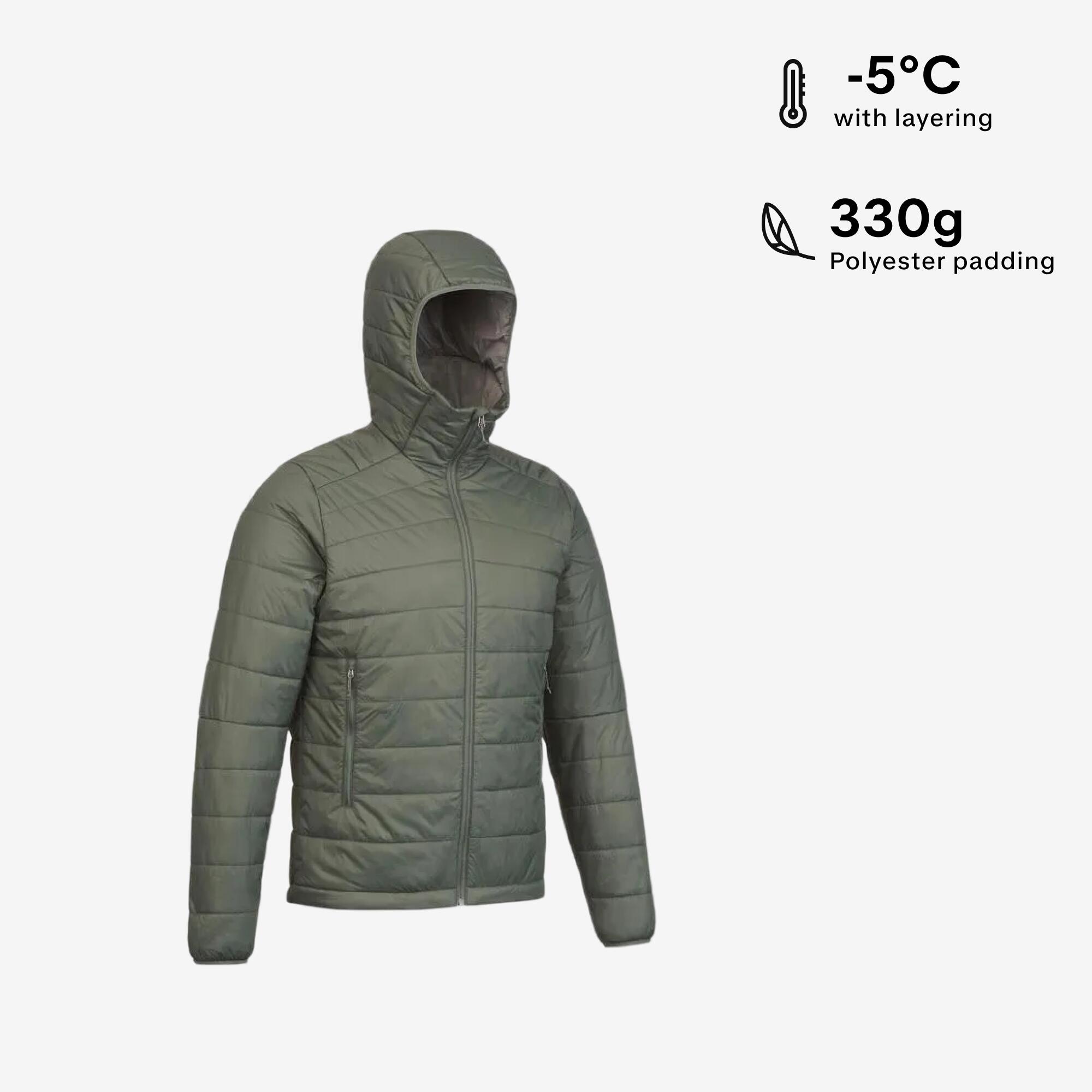 Men’s synthetic trekking padded jacket with hood MT100 -5°C - Green