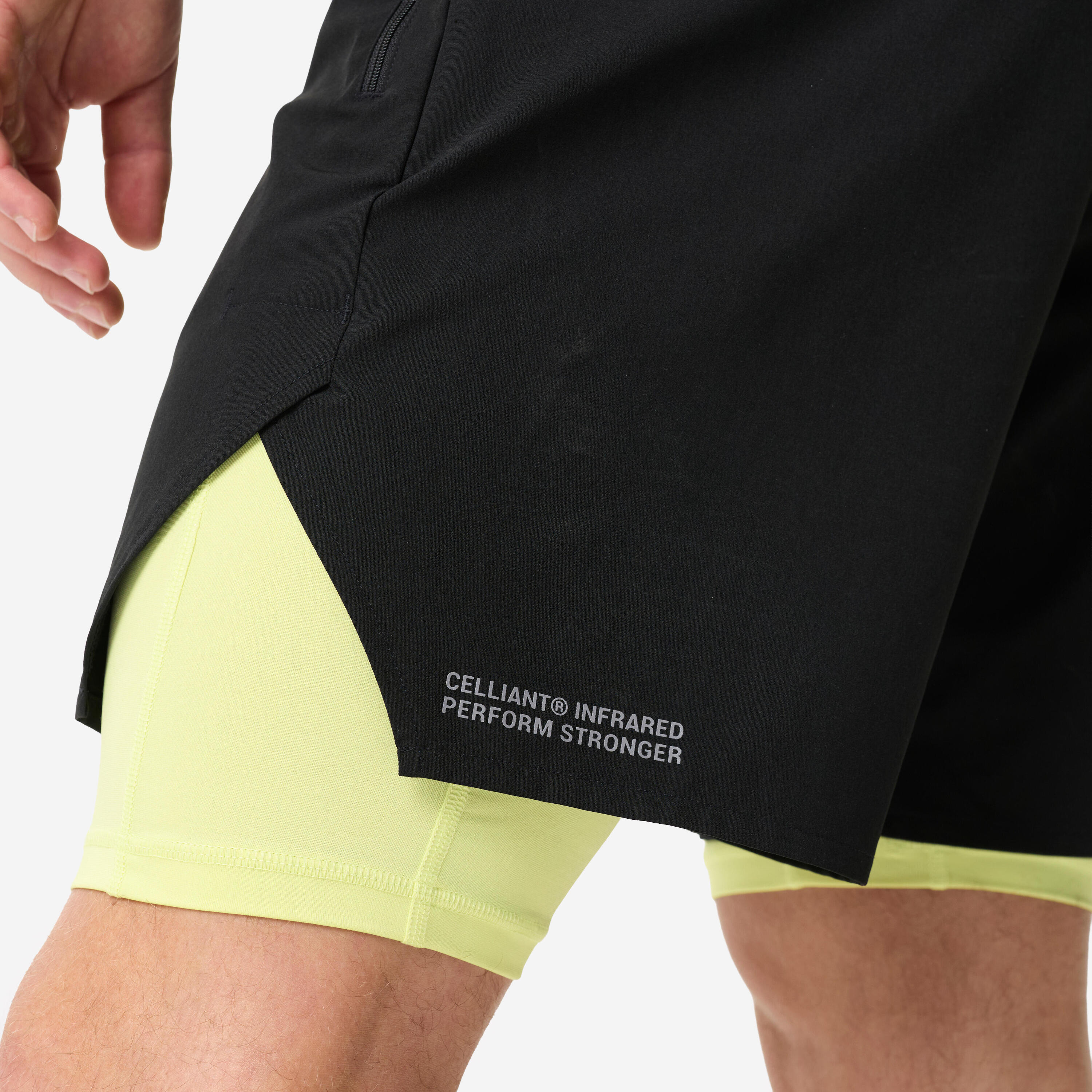 Short de cross training respirant et léger homme Celliant, noir et jaune 3/13