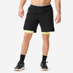 Pantalón Corto Cross Training Hombre Negro-Amarillo Celliant Transpirable Ligero