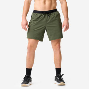 Pantalón Corto Deportivo Hombre Caqui Ligero 18 cm Medio Muslo
