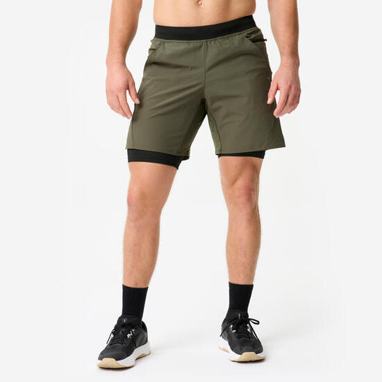 2-in-1-Shorts Herren atmungsaktiv Reißverschlusstasche - violett