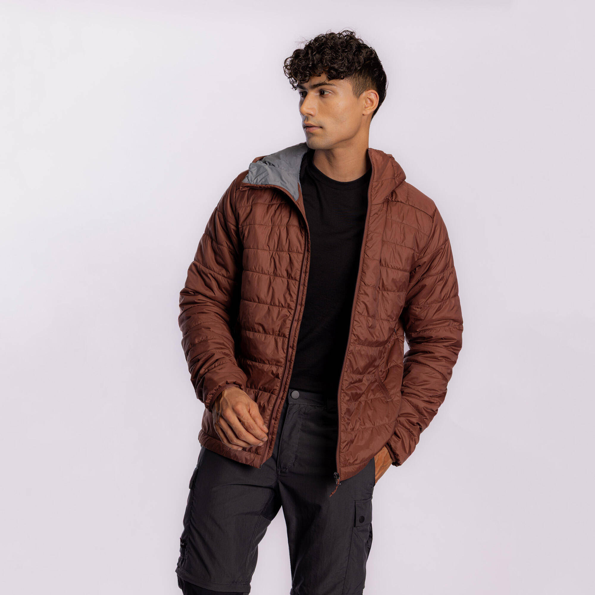 Men's trekking hooded synthetic padded jacket -5°C MT100 - Brown -  2