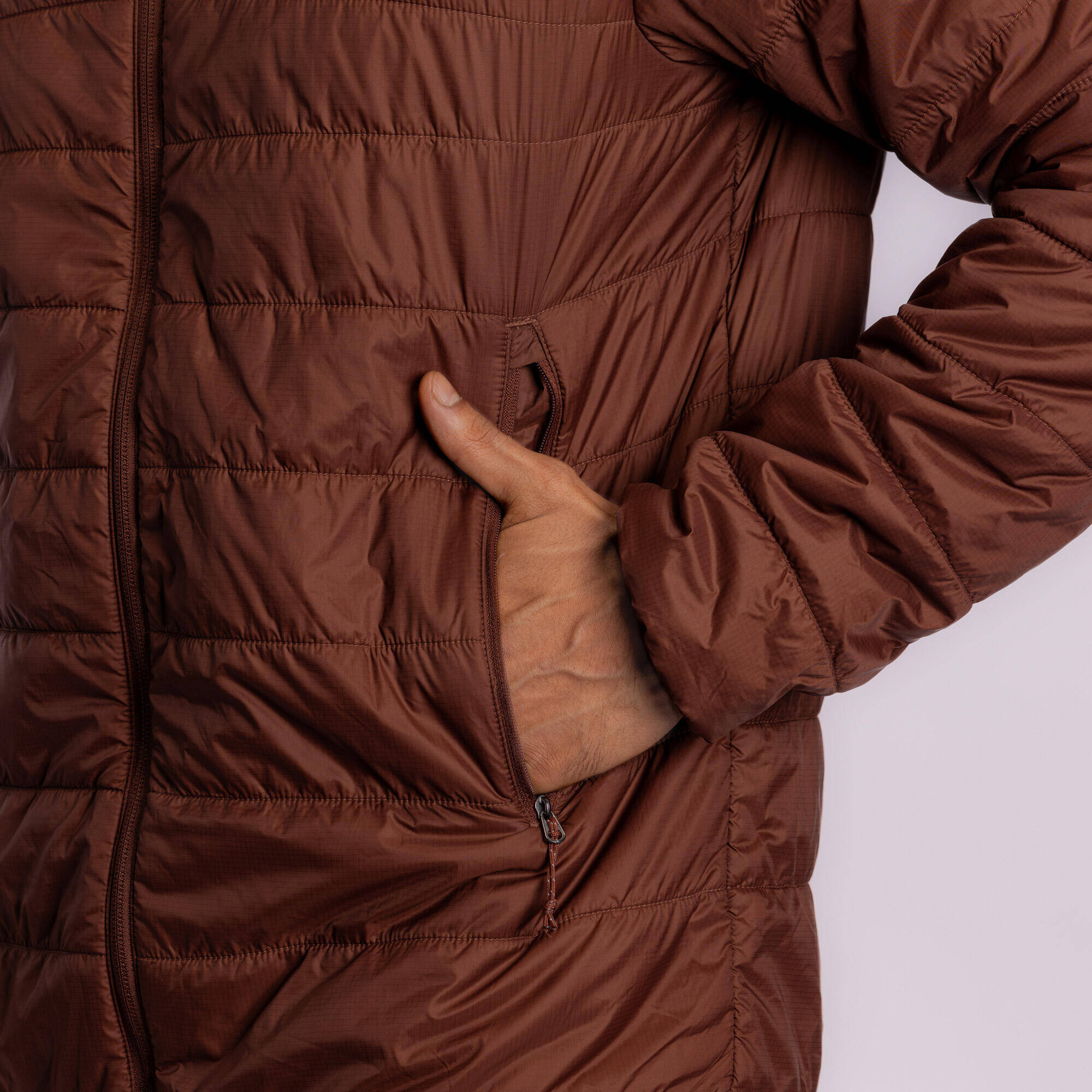Men's trekking hooded synthetic padded jacket -5°C MT100 - Brown -  4