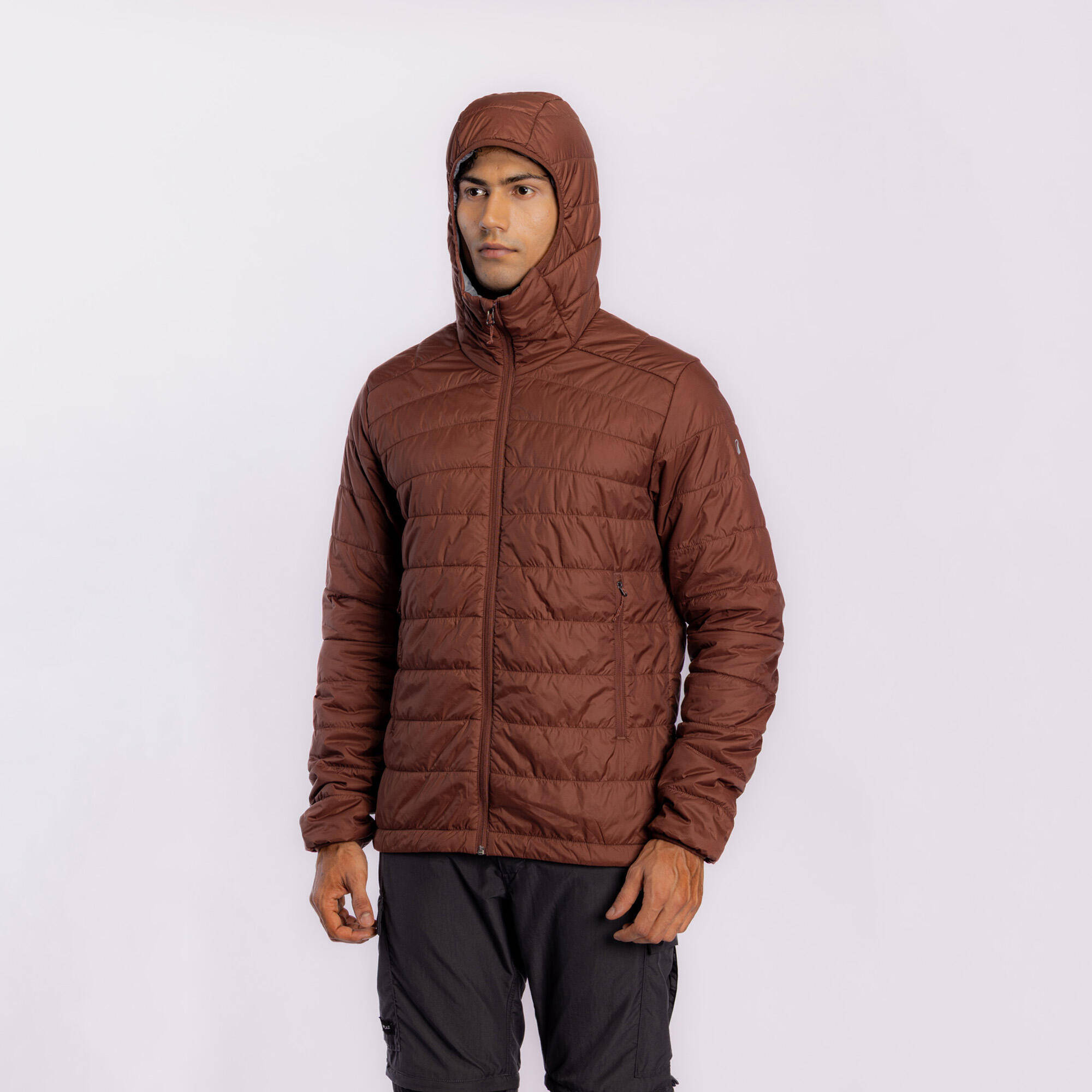 Men's trekking hooded synthetic padded jacket -5°C MT100 - Brown -  3