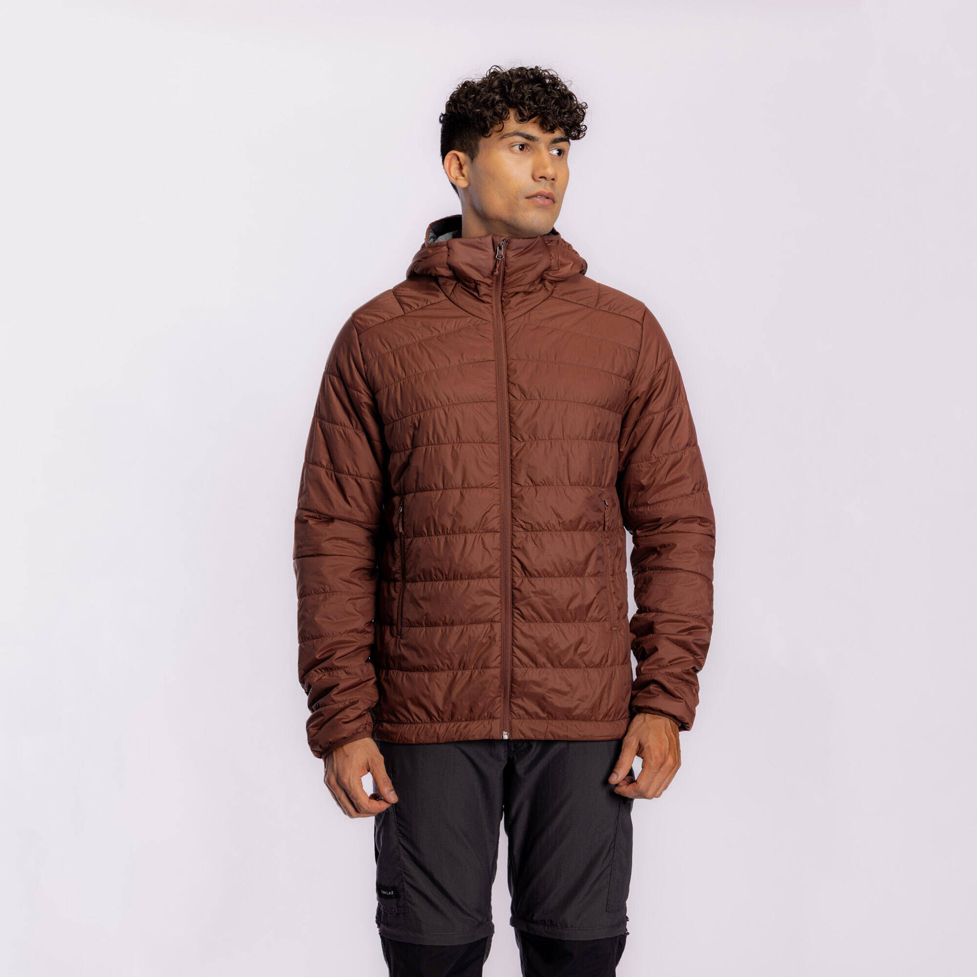 Men's trekking hooded synthetic padded jacket -5°C MT100 - Brown -  1