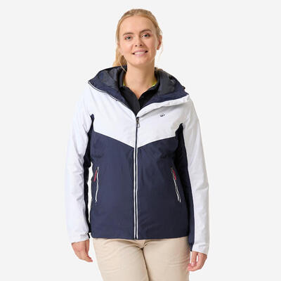 Giacca vela donna SAILING 100 calda impermeabile blu-bianca