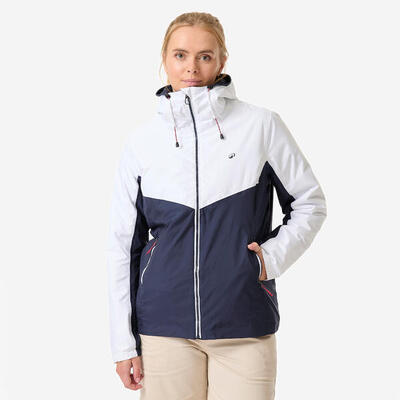 Giacca vela donna SAILING 100 calda impermeabile blu-bianca