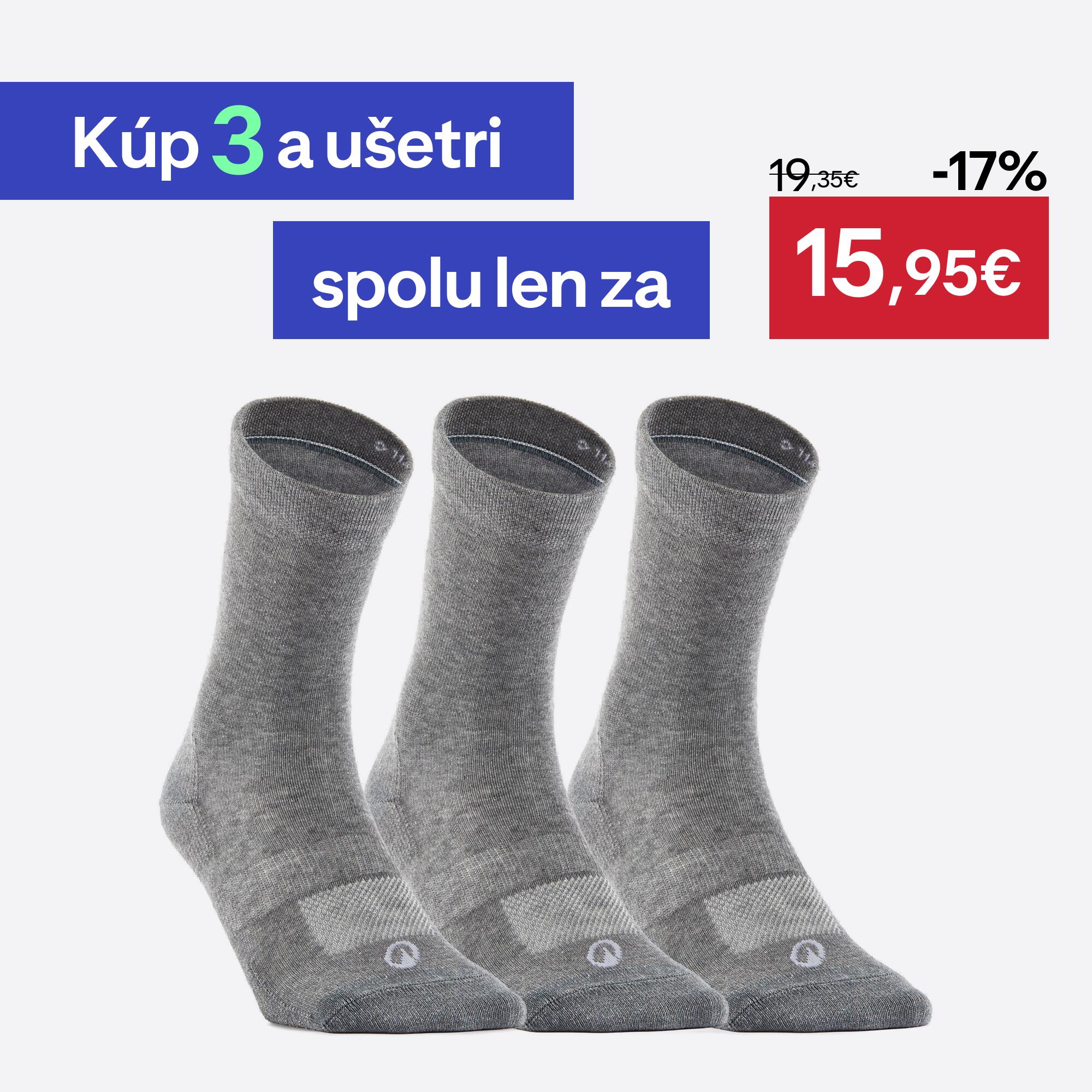 DECATHLON Športové ponožky RS 160 vysoké 3 páry sivé 35-38