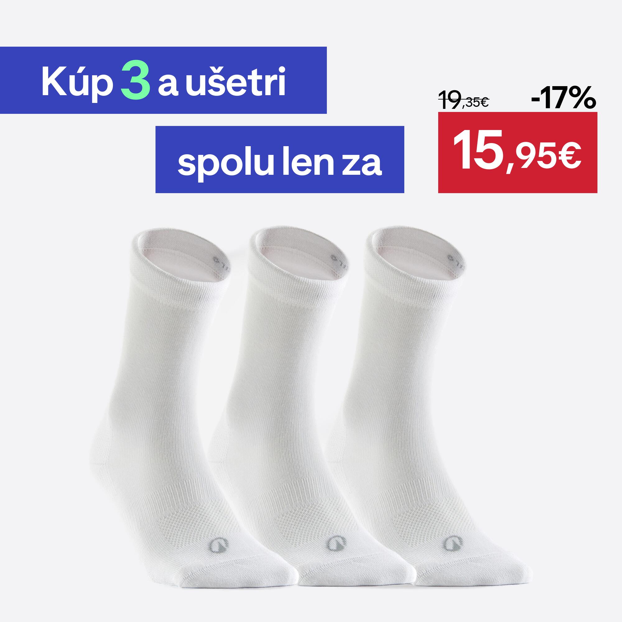 DECATHLON Športové ponožky RS 160 vysoké 3 páry biele 35-38