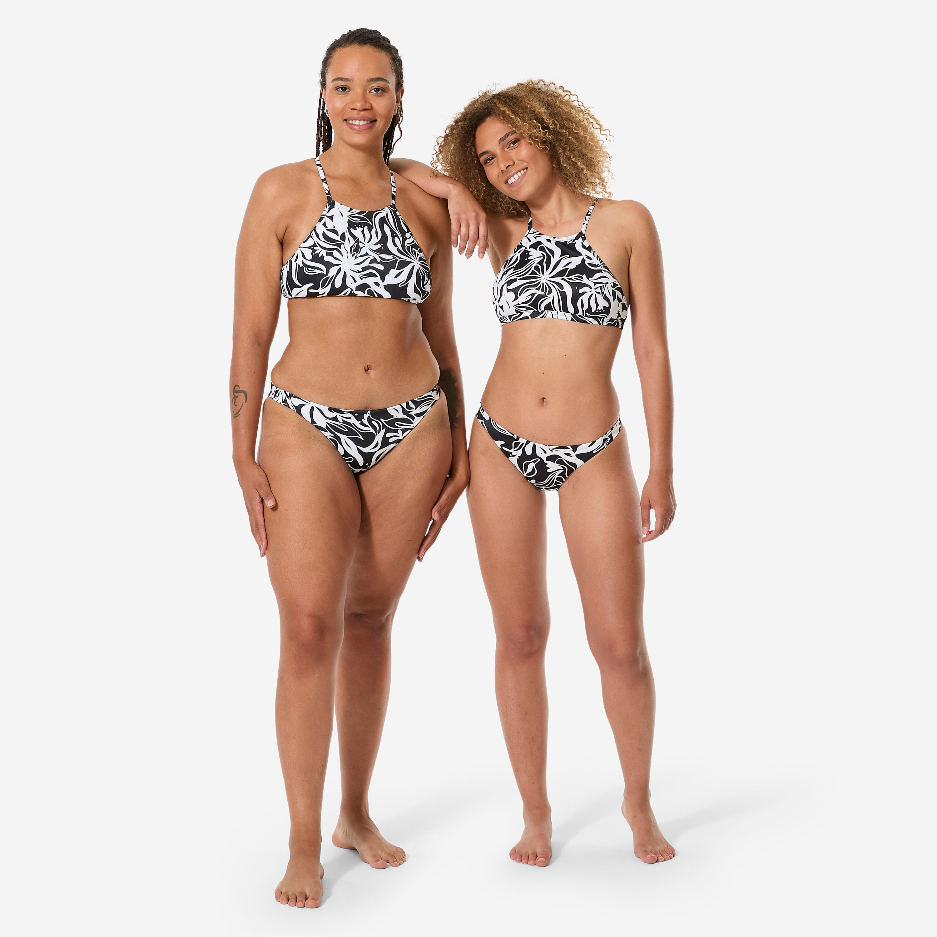 Women's surfing bikini crop top - Andrea black and white