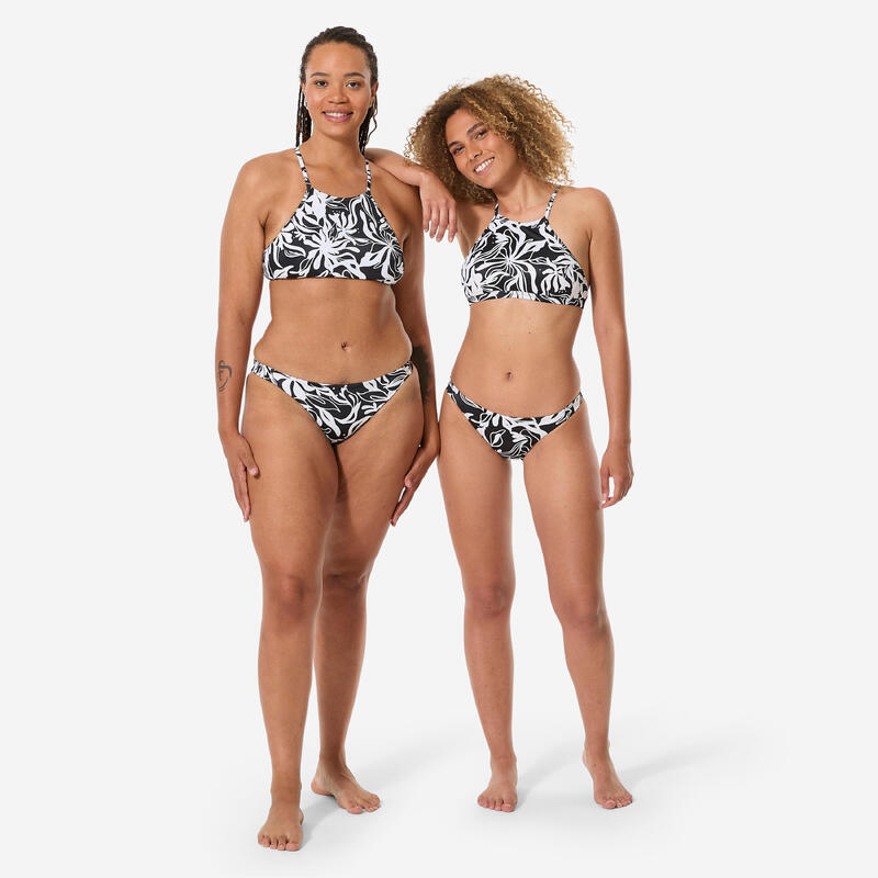 Kadın Yüksek Yuvarlak Yaka Bikini Üstü - Siyah/Beyaz - Desenli - ANDREA