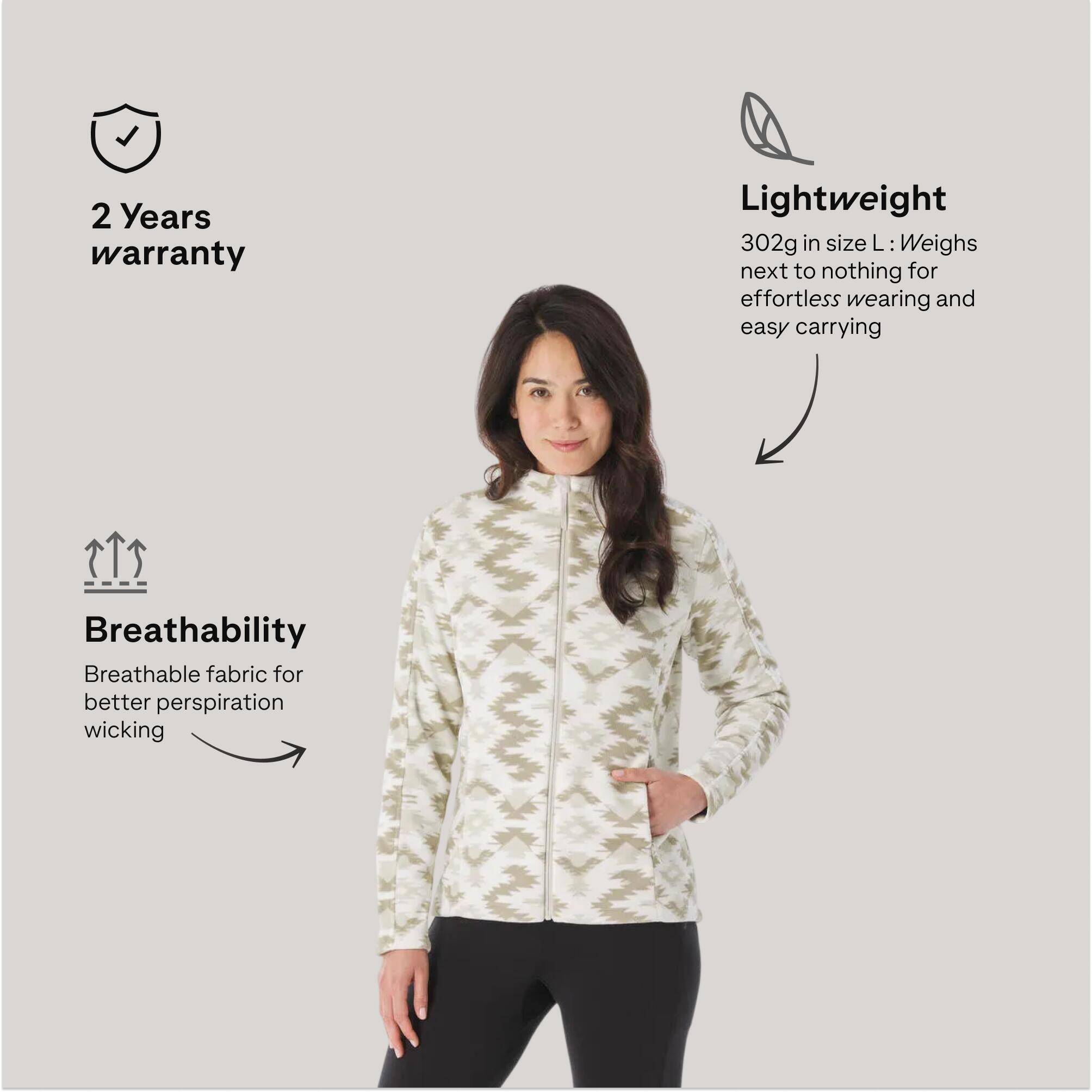 Women’s mountain hiking fleece jacket, MH500 Full Zip -  3