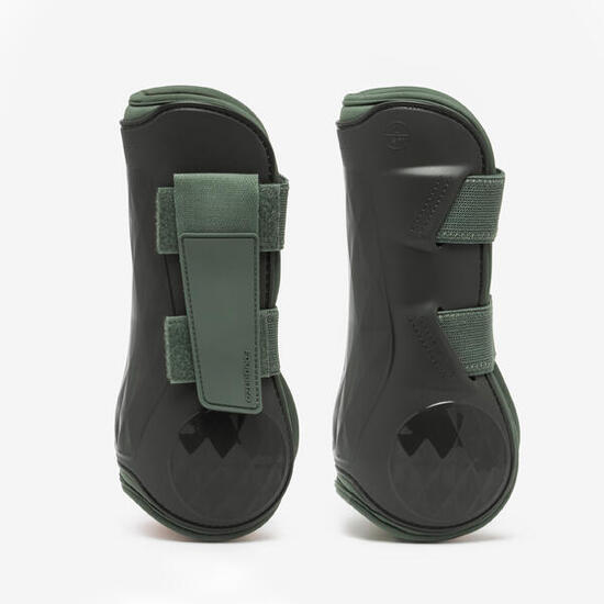 Guêtres équitation ouvertes cheval et poney - 500 jump vert fumé x2