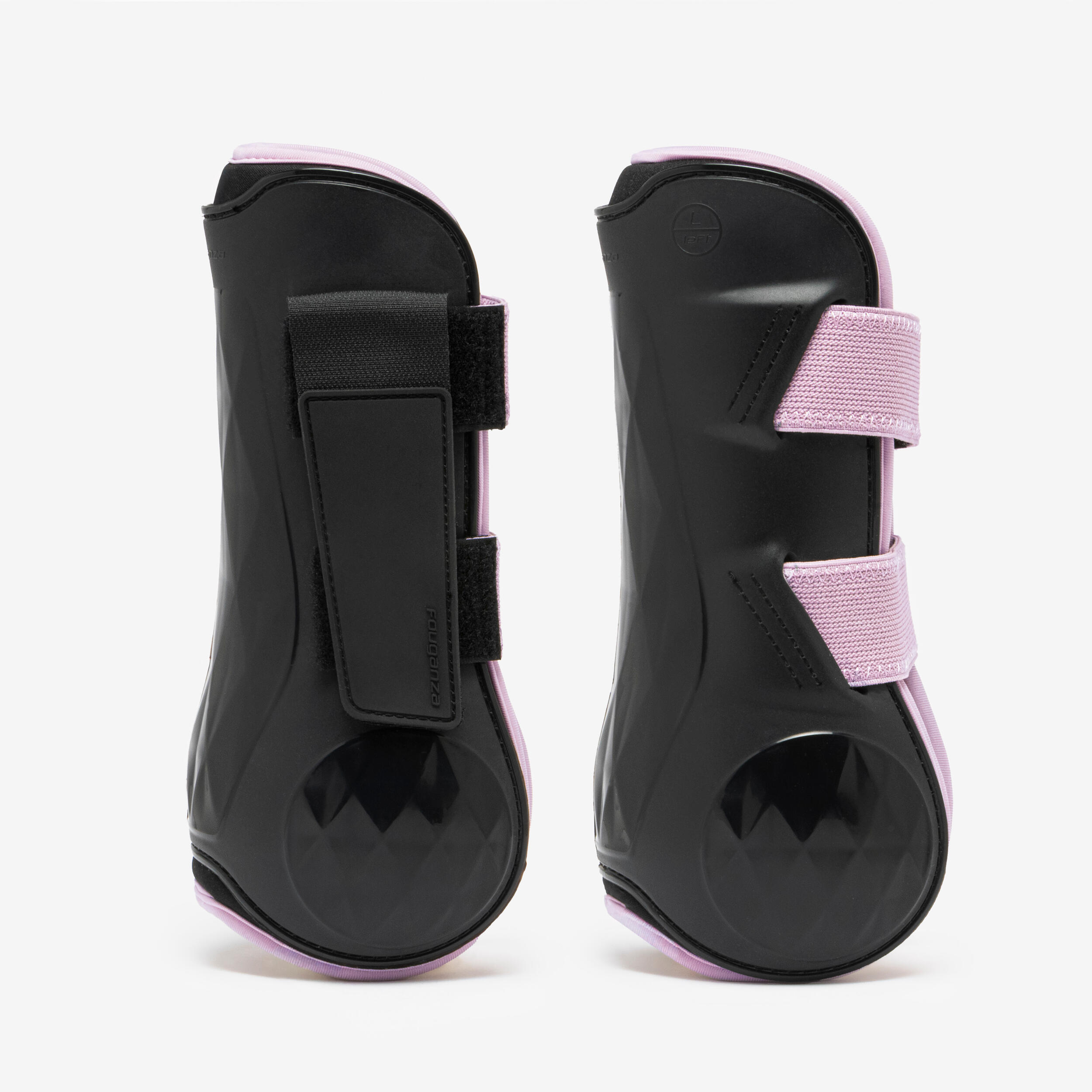 FOUGANZA Jazdecké otvorené gamaše 500 Jump pre kone a poníky 2ks čierno-fialové FS