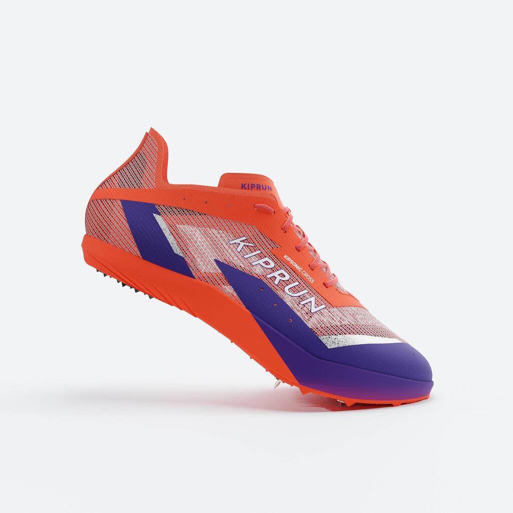 Cross-country running shoes, KIPRUN AT Cross red and blue