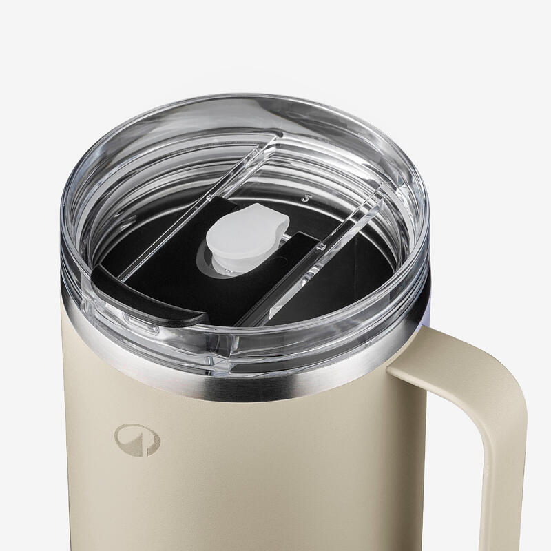 Cană izotermă cu pai 1L din inox, pentru drumeție și camping, bej