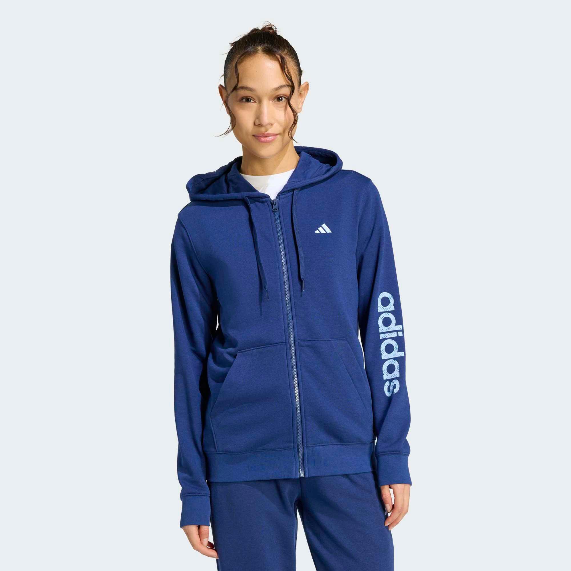 Sweat à capuche zippé de fitness femme, bleu marine