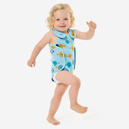 Schwimmanzug Baby Neopren 2 mm Wrap - Bodywarm Fische mintgrün