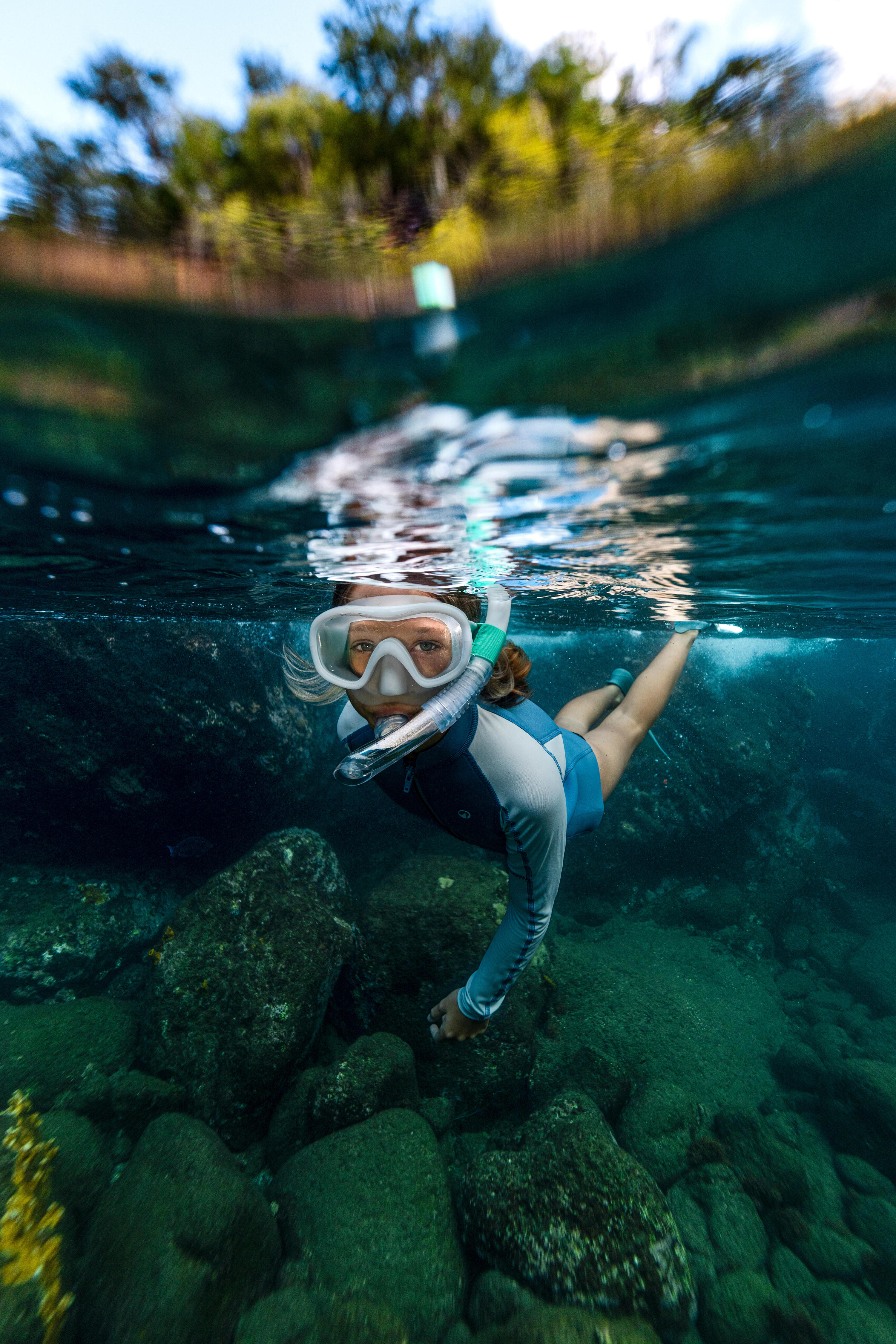 Kit snorkeling maschera boccaglio COMFORT DRYTOP 100 bambini bianco 10/13