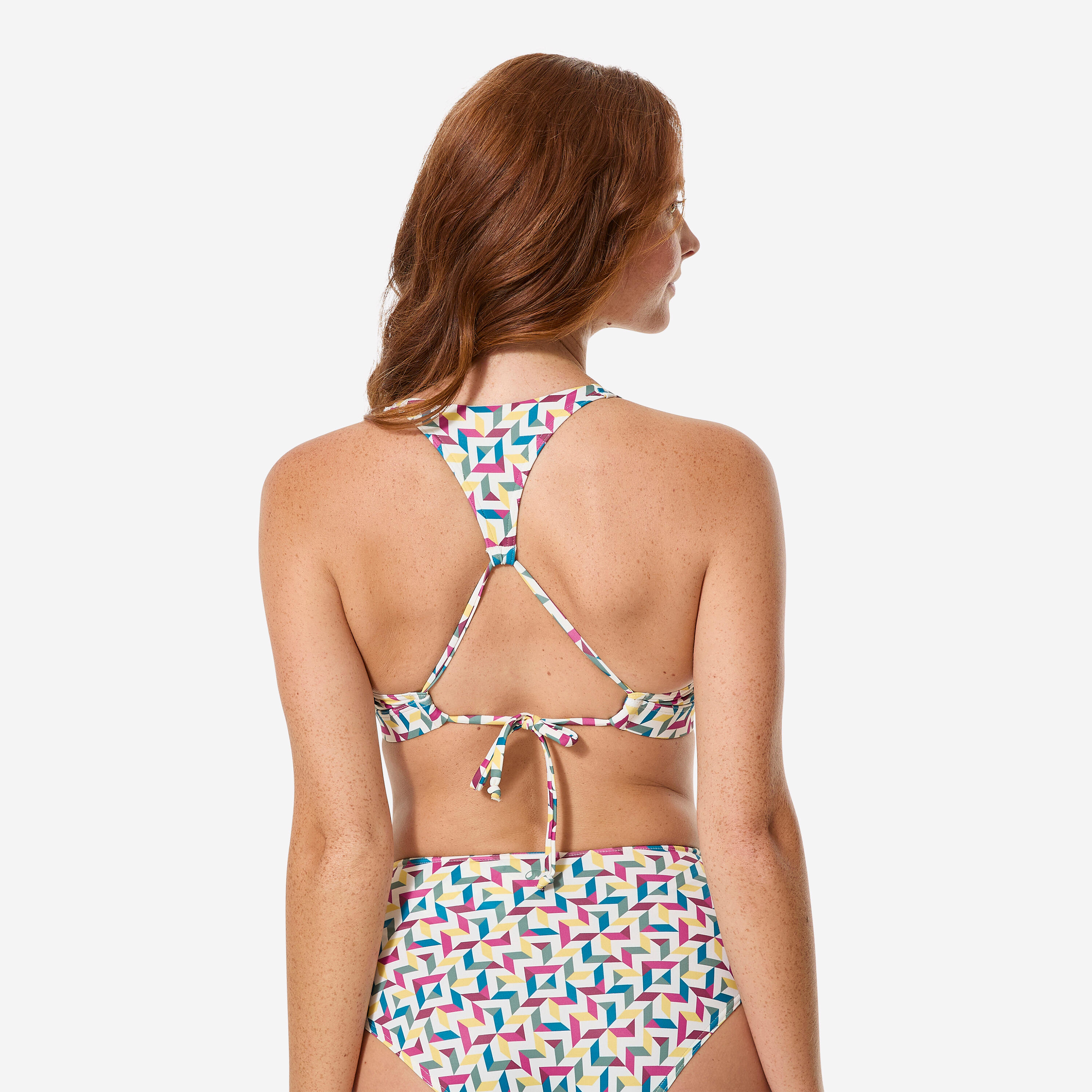 Haut de maillot brassière surf femme, Agatha mosaïque beige 3/7