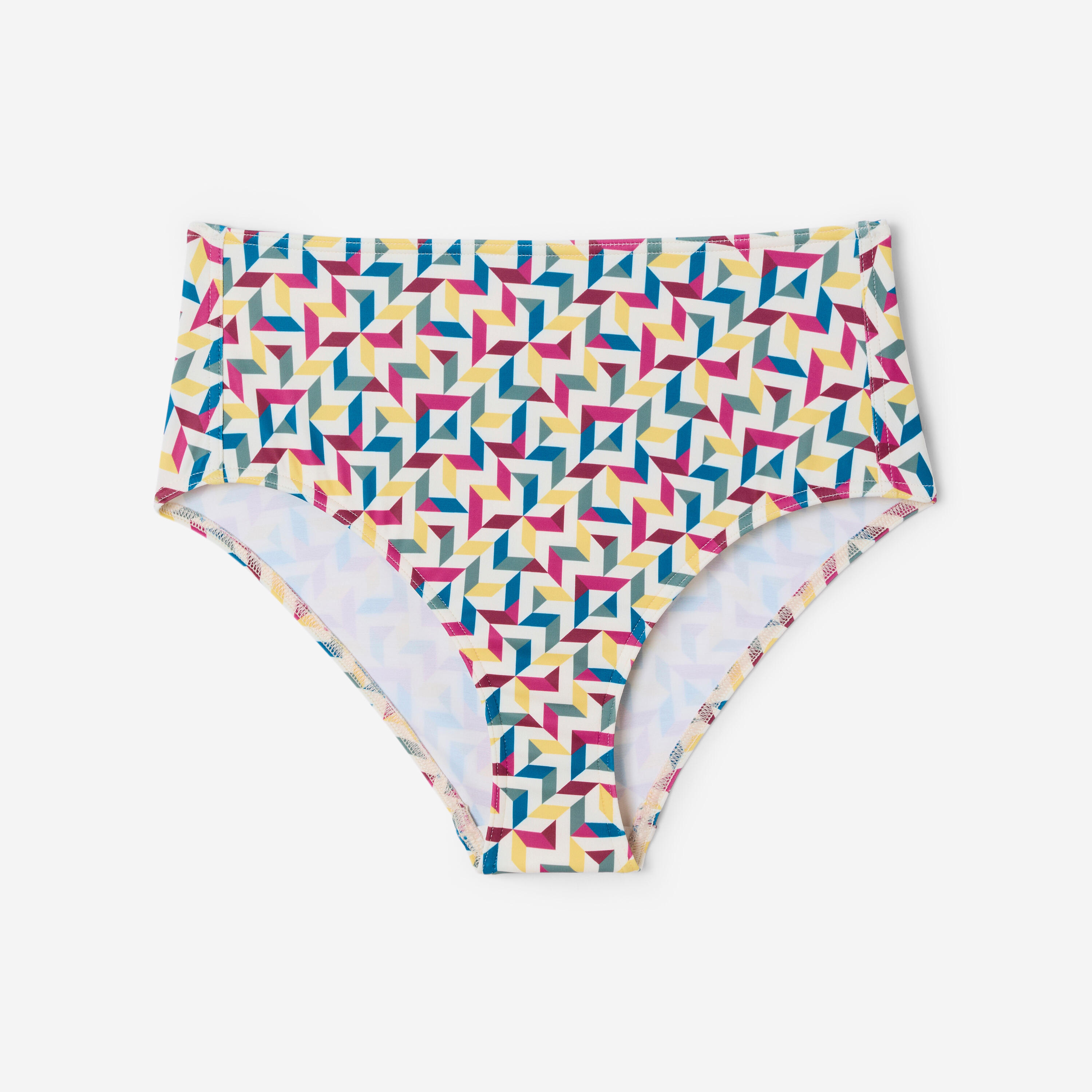 Bikinibroekje Romi dames surfen hoge taille mozaïek beige 6/6