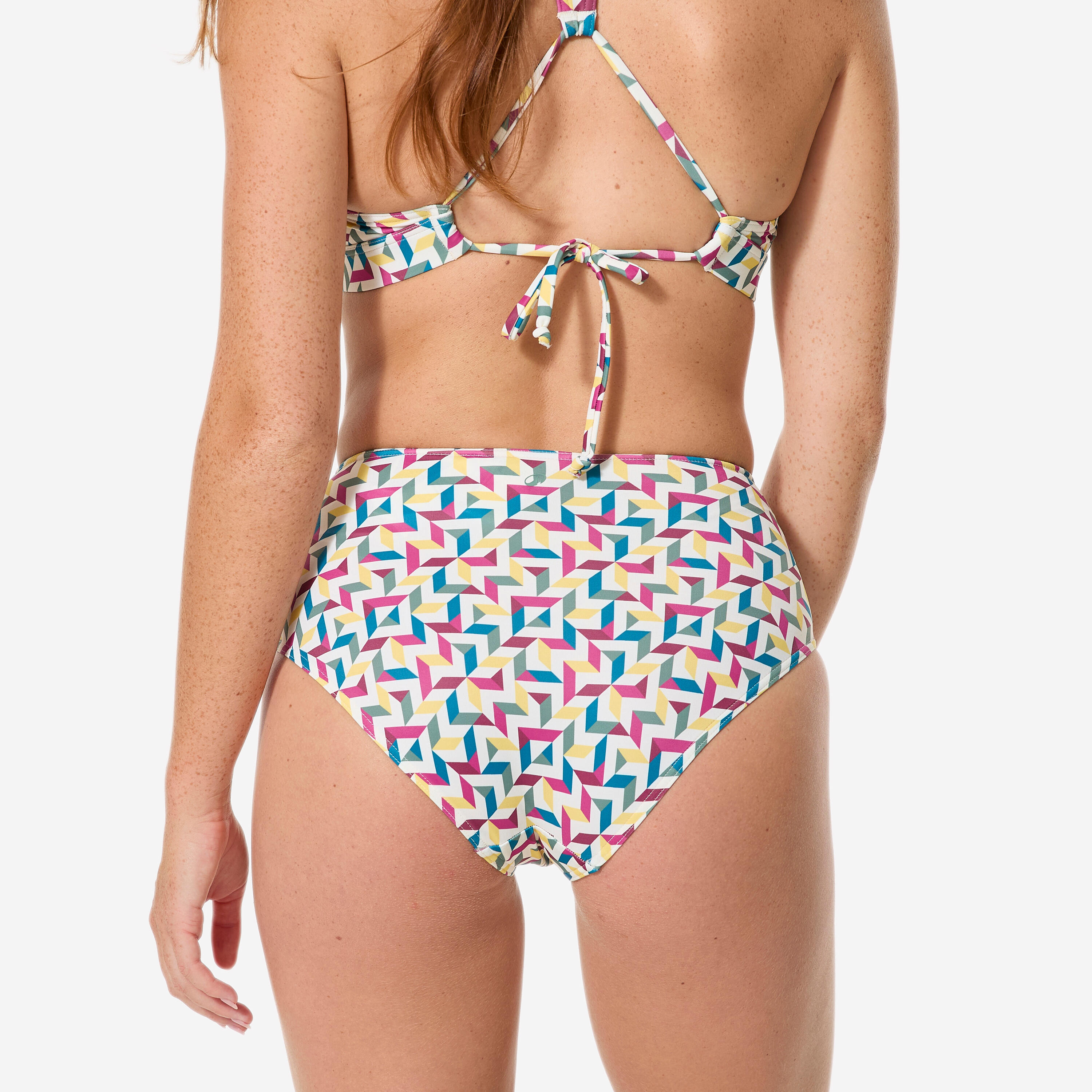 Bikinibroekje Romi dames surfen hoge taille mozaïek beige 3/6