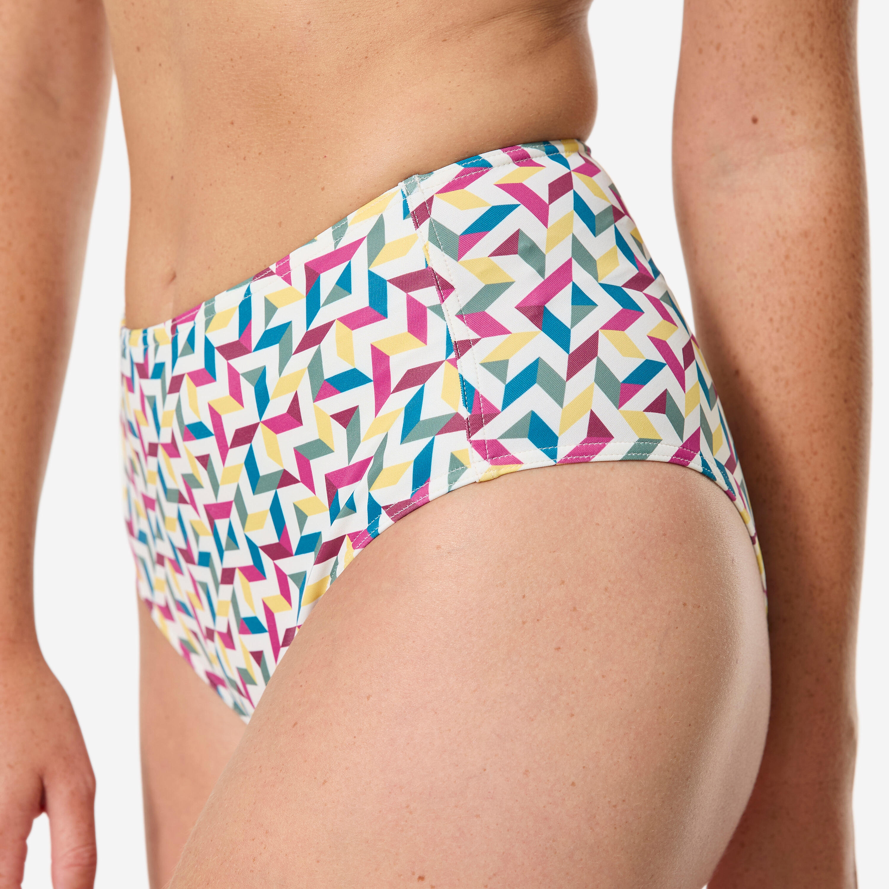 Bikinibroekje Romi dames surfen hoge taille mozaïek beige 5/6