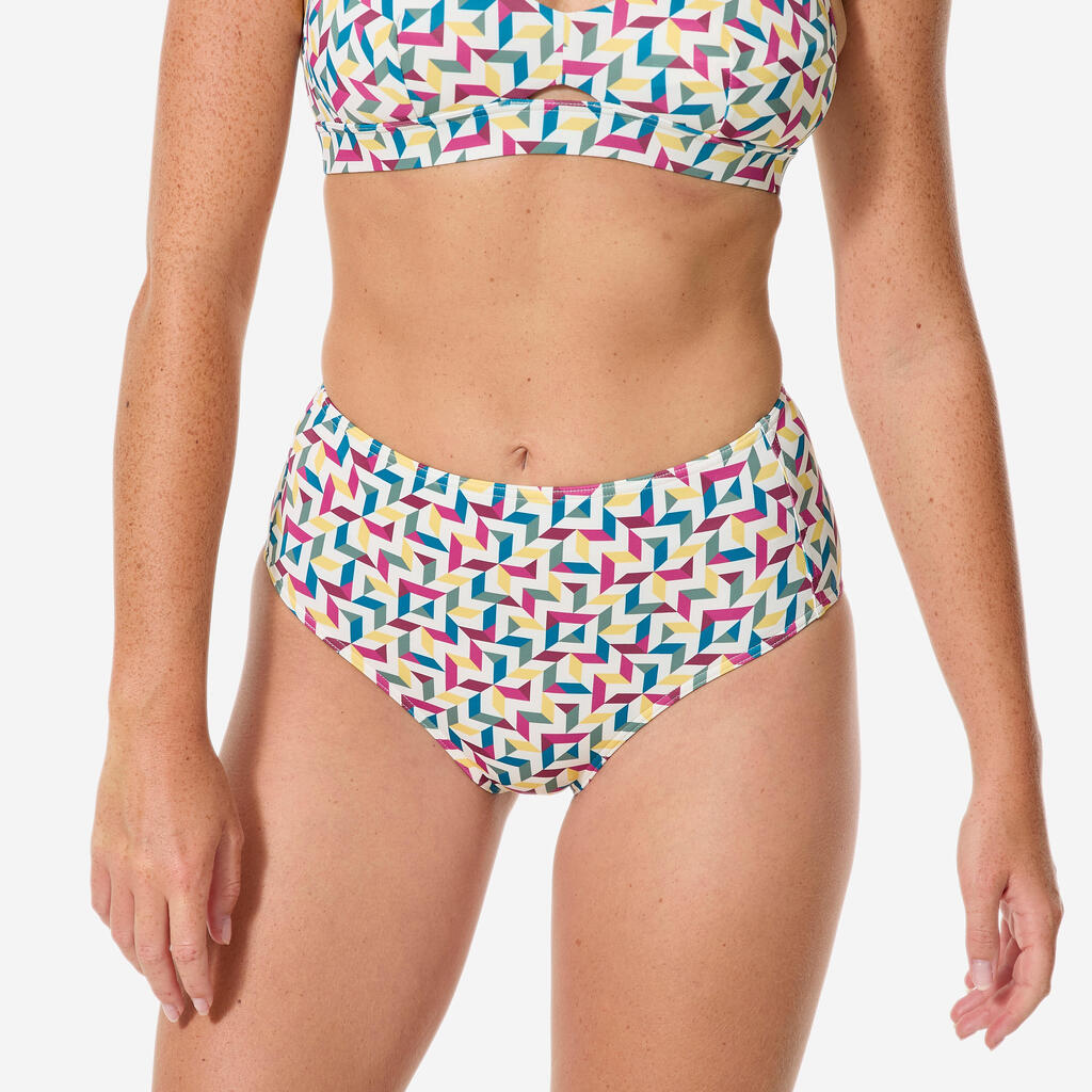 Women’s surfing high-waisted bikini bottom briefs, Romi mosaic beige