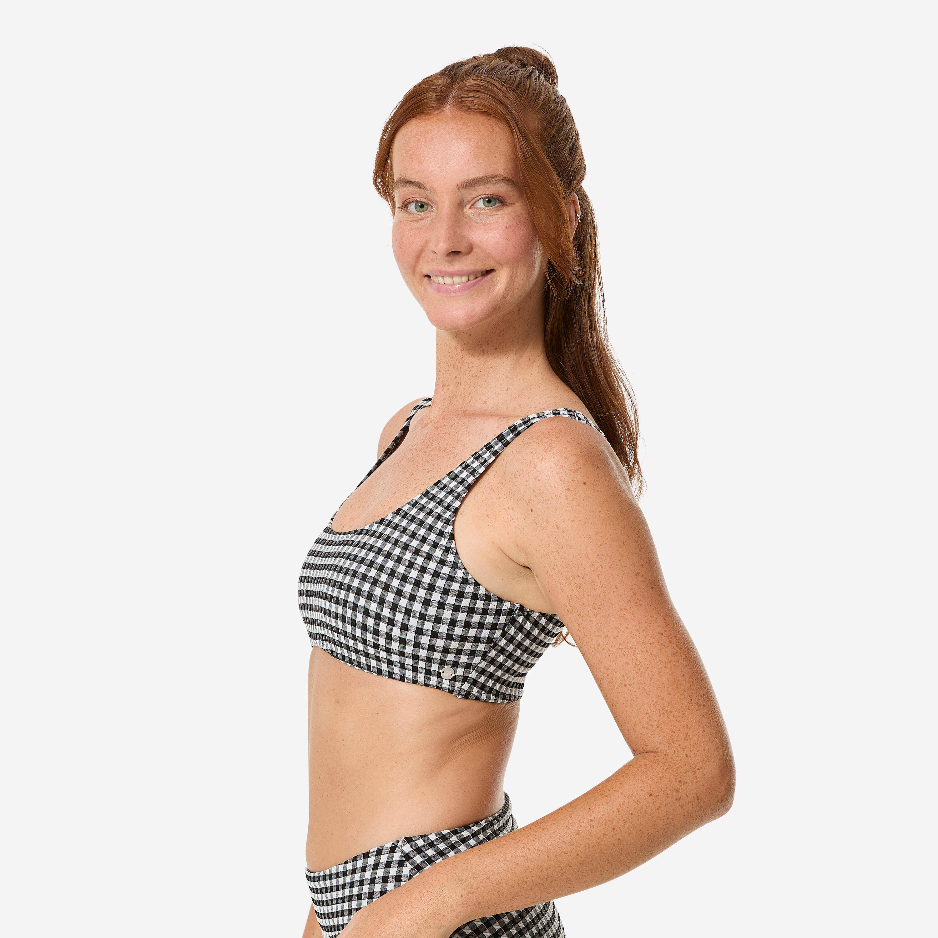 Women’s surfing bralette bikini top, Aurely gingham black and white -  4