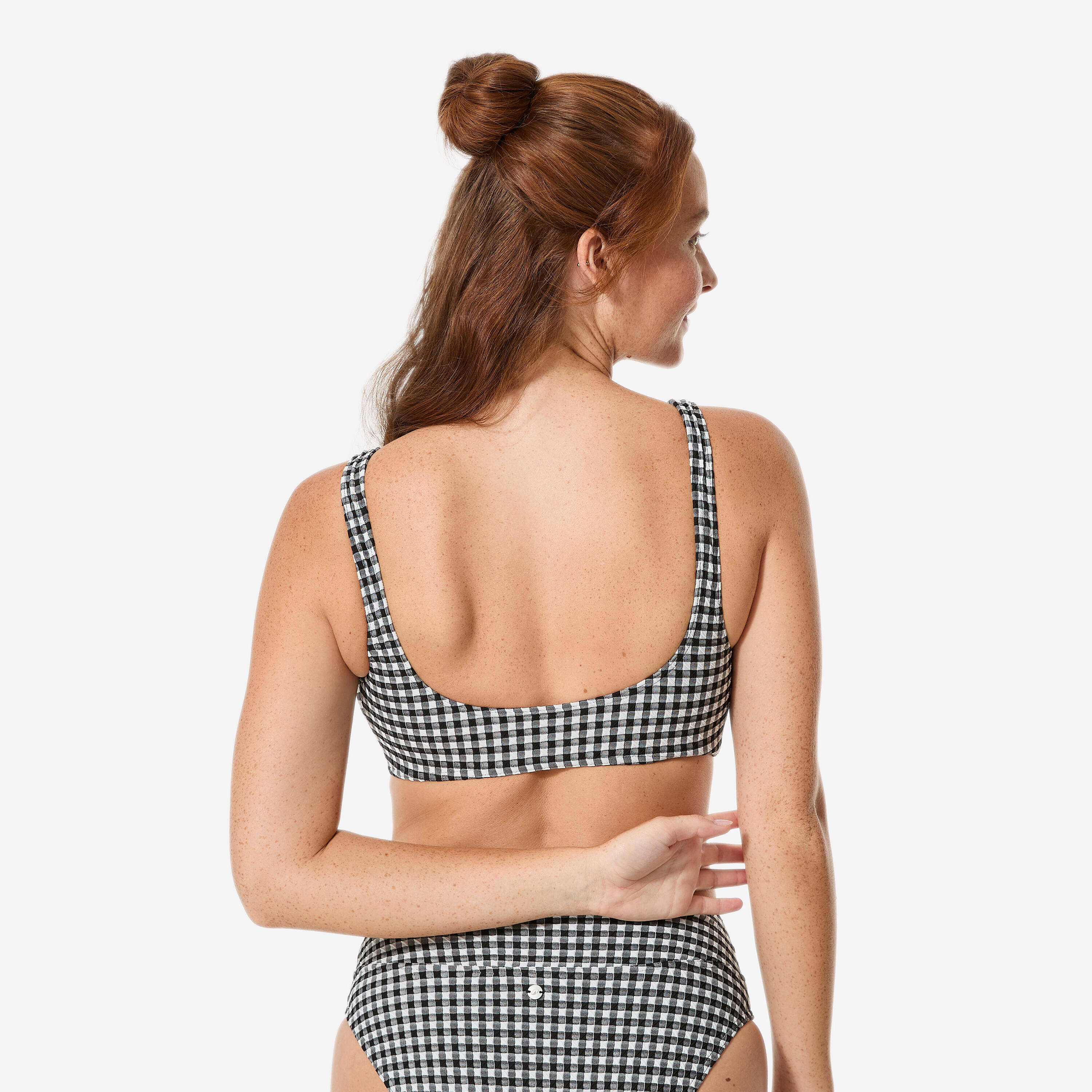 Women’s surfing bralette bikini top, Aurely gingham black and white -  3