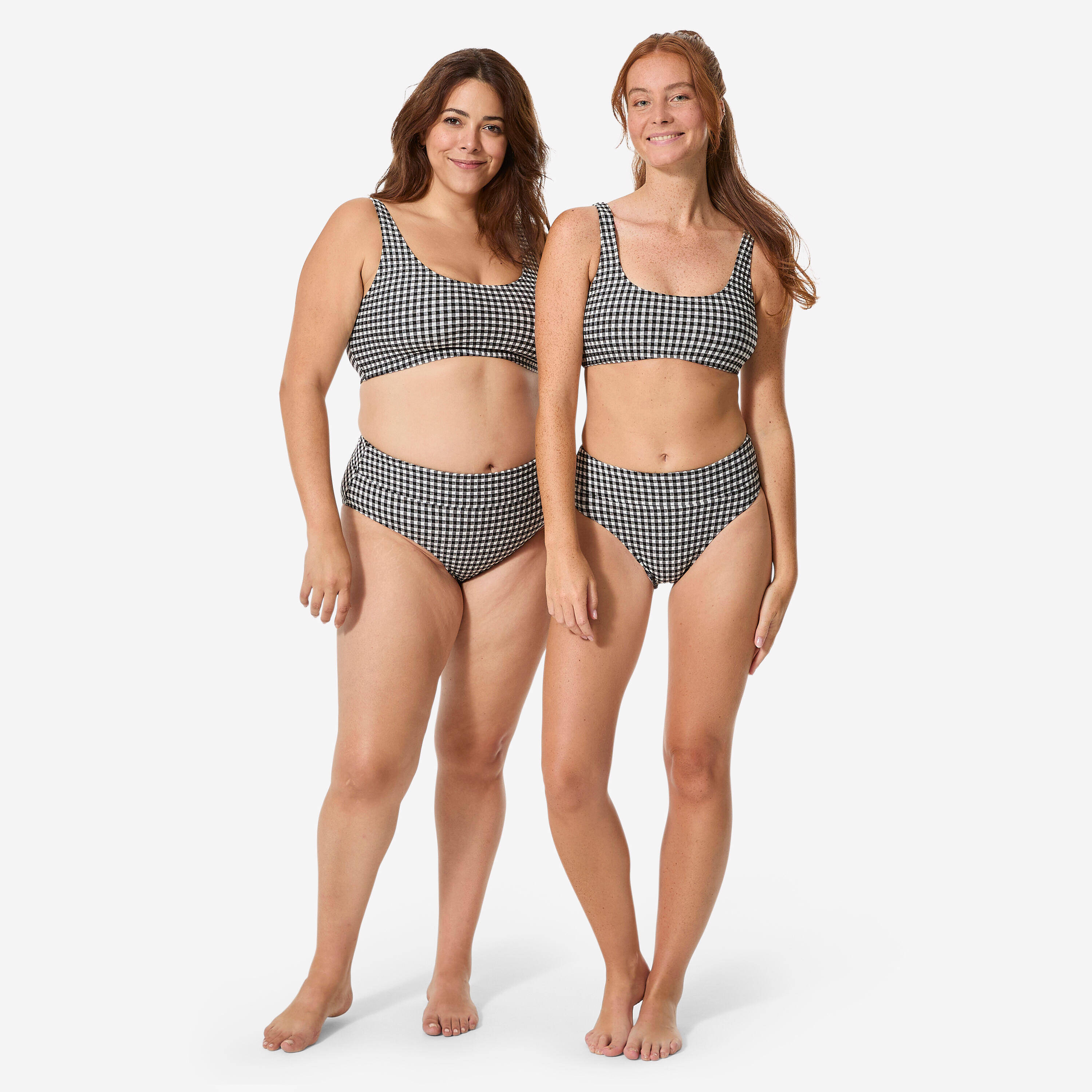 Women’s surfing bralette bikini top, Aurely gingham black and white -  2