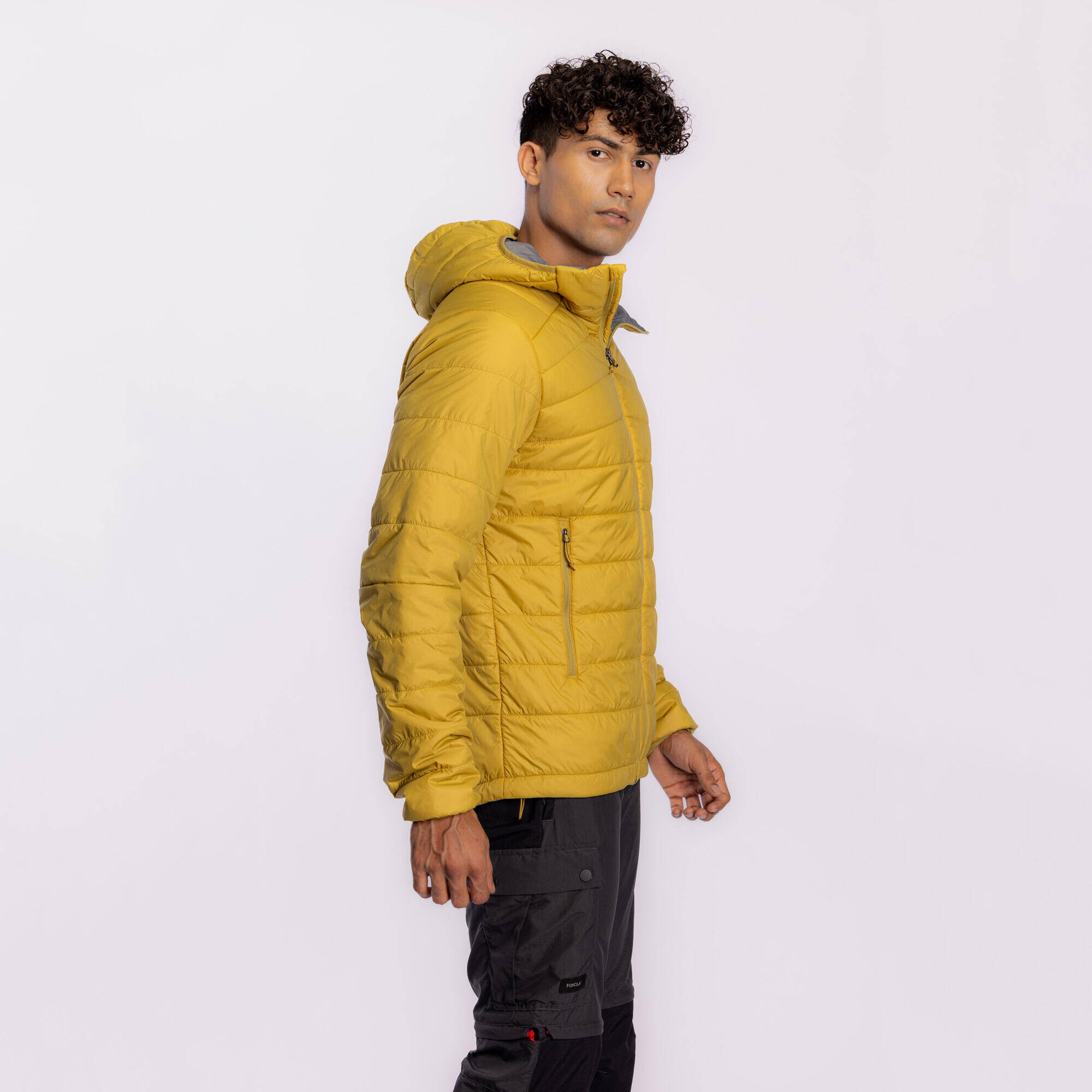 Men’s synthetic trekking down jacket with hood, MT100 -5°C - Khaki -  4
