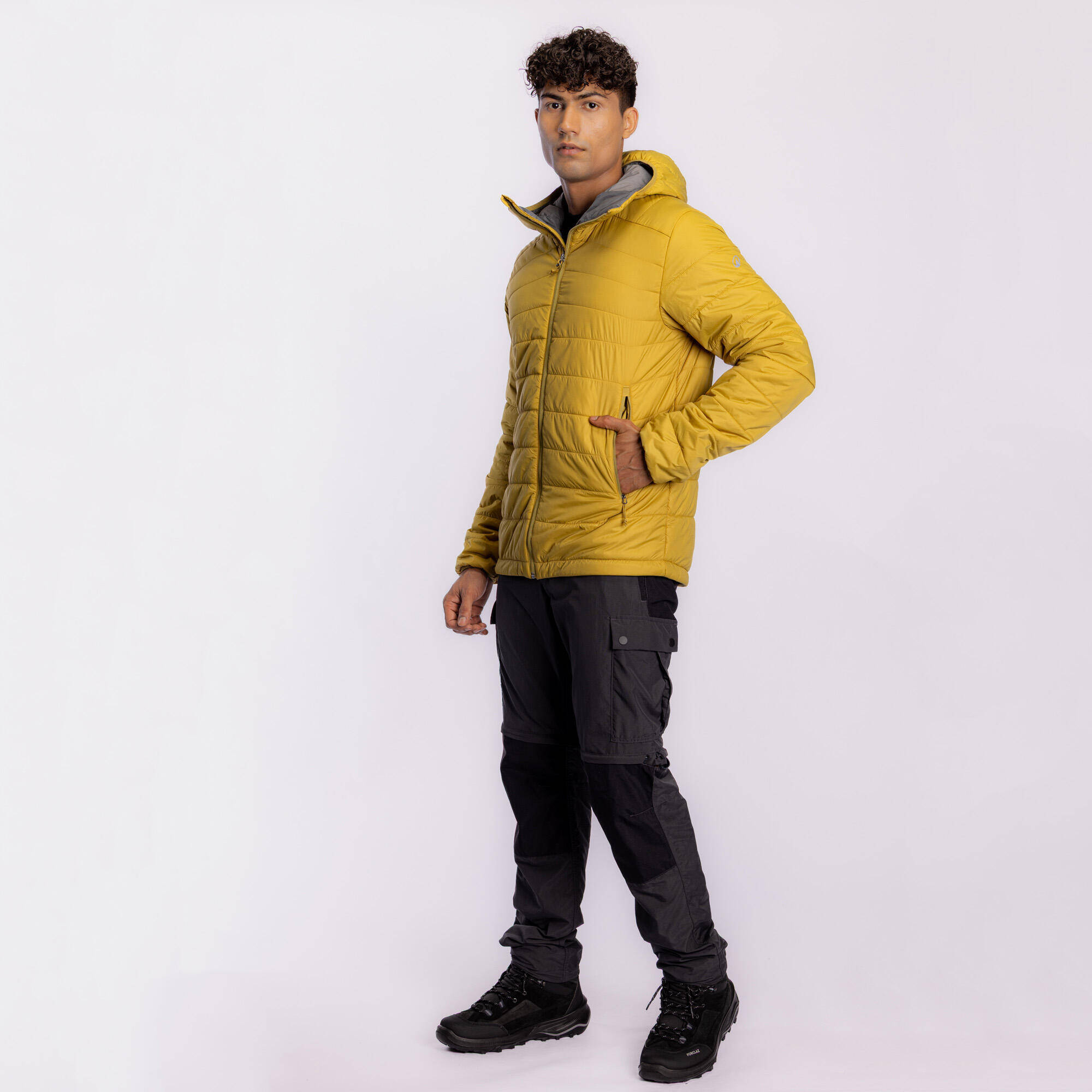 Men’s synthetic trekking down jacket with hood, MT100 -5°C - Khaki -  5