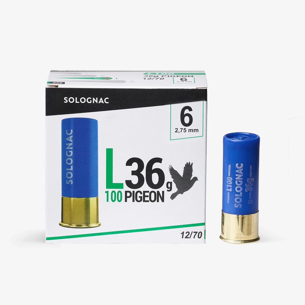 L100 36 g PIGEON CARTRIDGE CALIBRE 12/70 SHOT N°6 X25